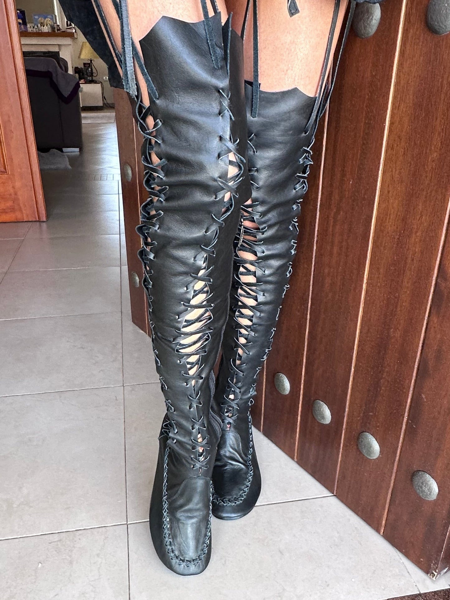 Black Over Knee High Leather Boots for Pre Order