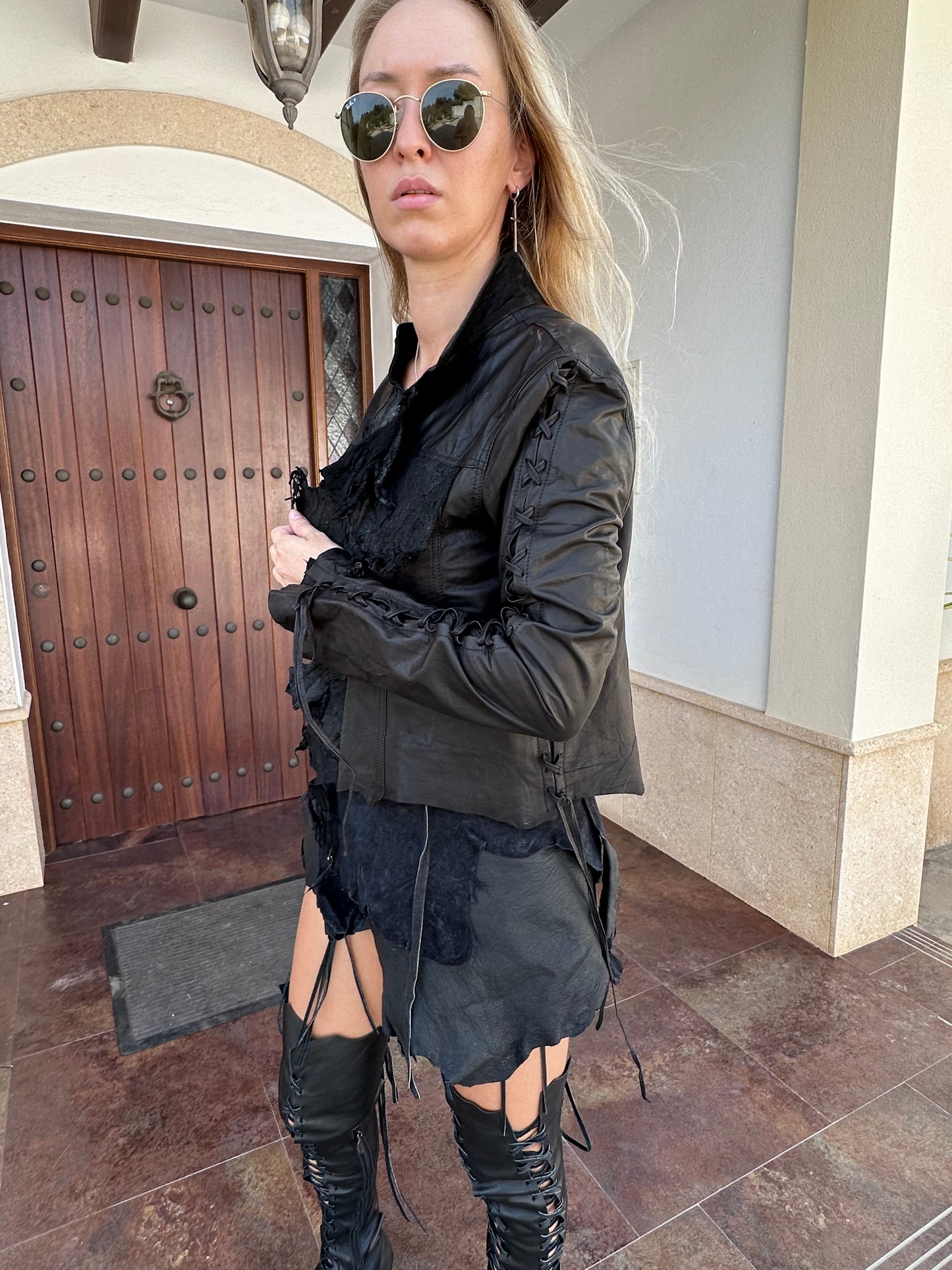 Black Leather Bolero Jacket