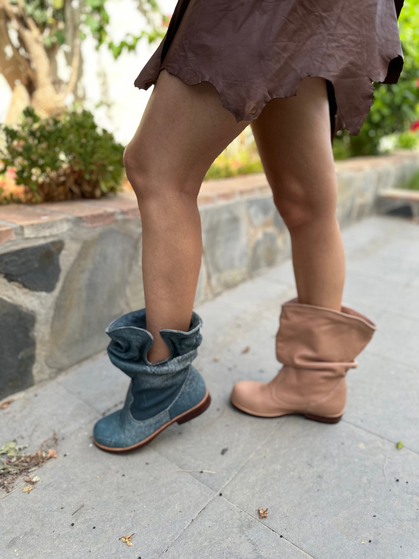 'Fairy Slippers' Ankle Boots in Denim Leather