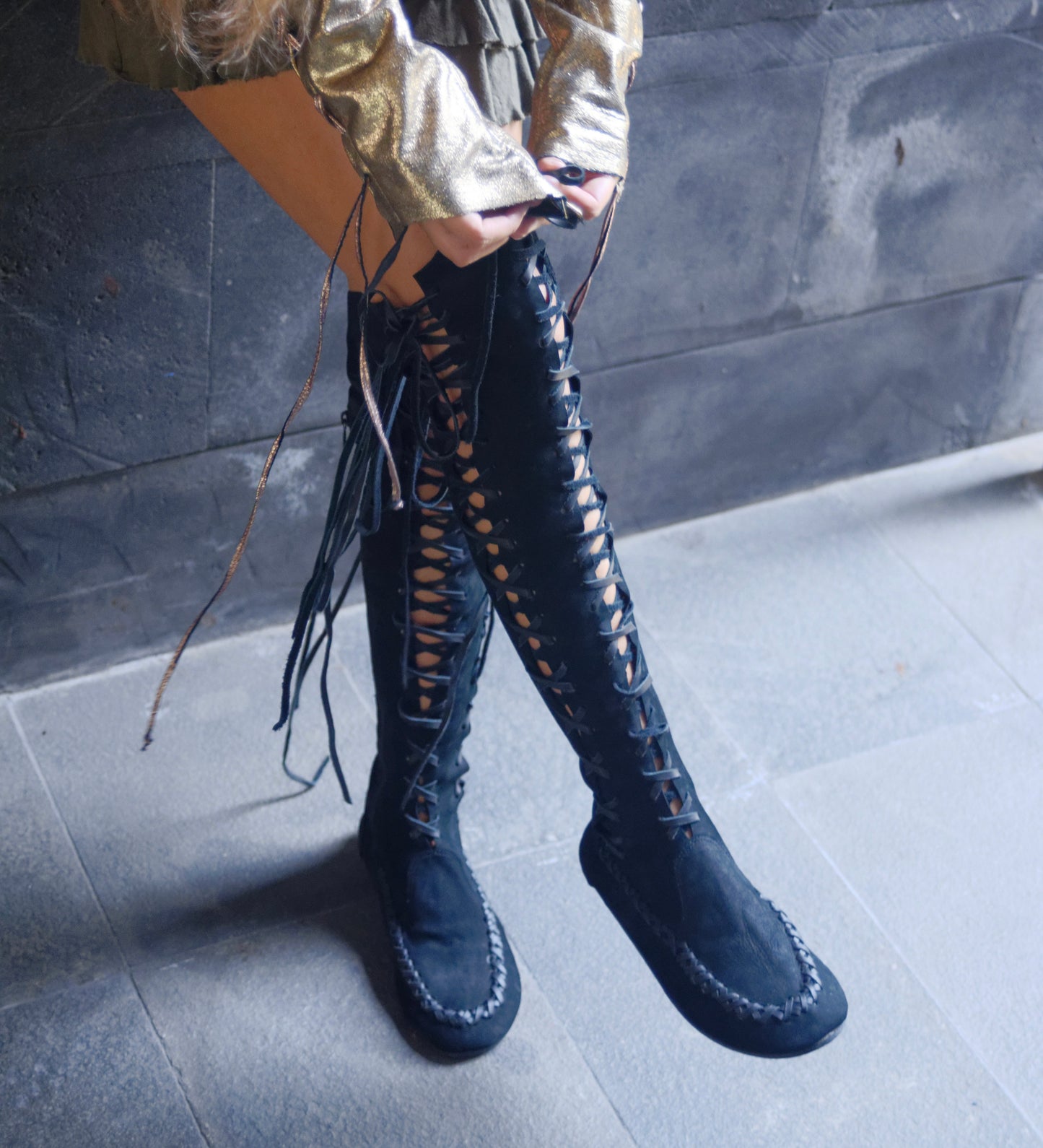 Black Suede Knee High Boots