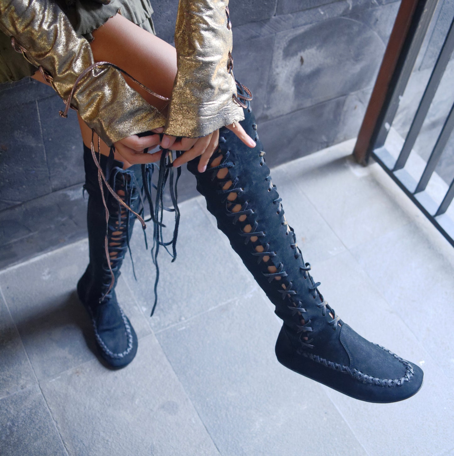 Black Suede Knee High Boots