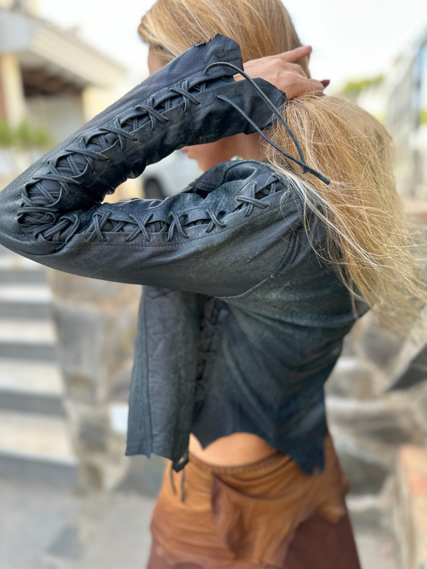'Denim' Leather Bolero Jacket