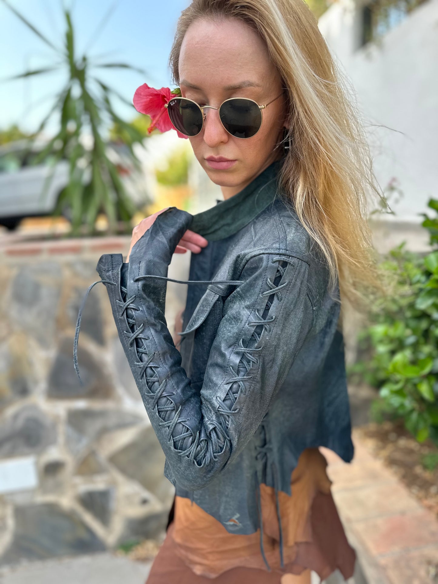 'Denim' Leather Bolero Jacket