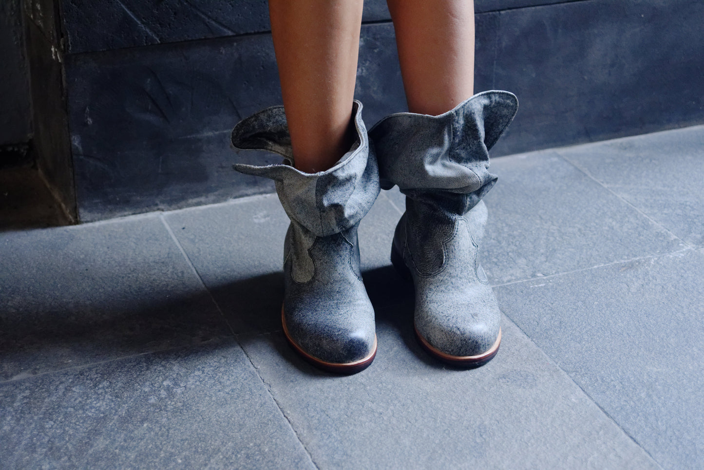 'Fairy Slippers' Ankle Boots in Denim Leather