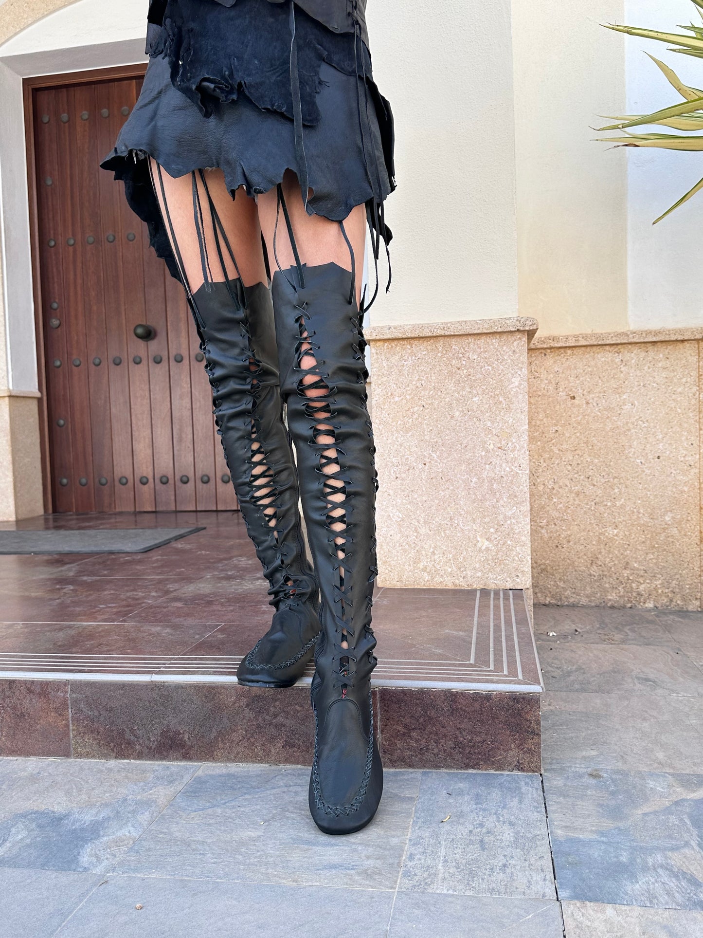 Black Over Knee High Leather Boots for Pre Order
