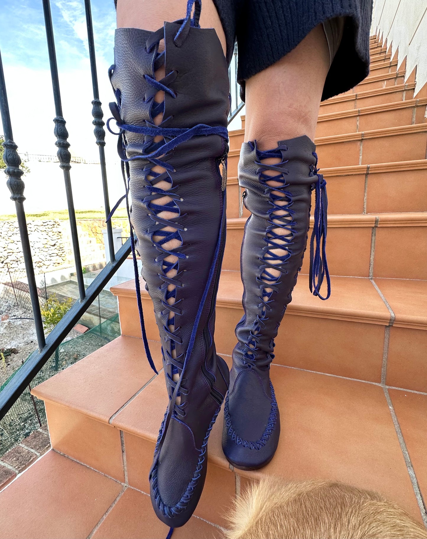 Blueberry Leather Knee High Boots