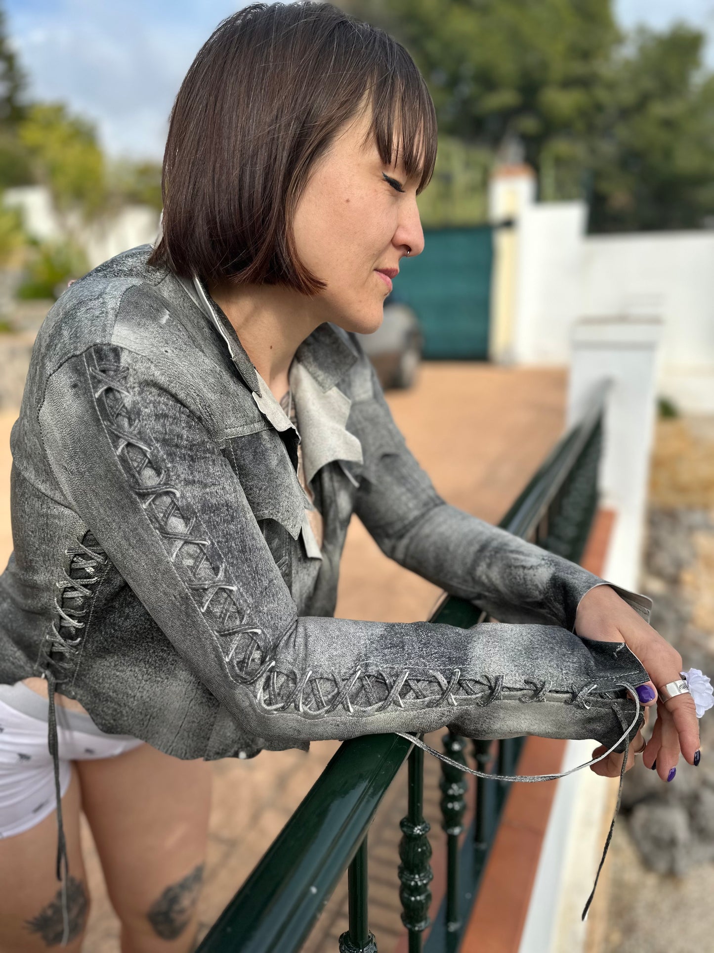 Grey X-RAY Leather Bolero Jacket