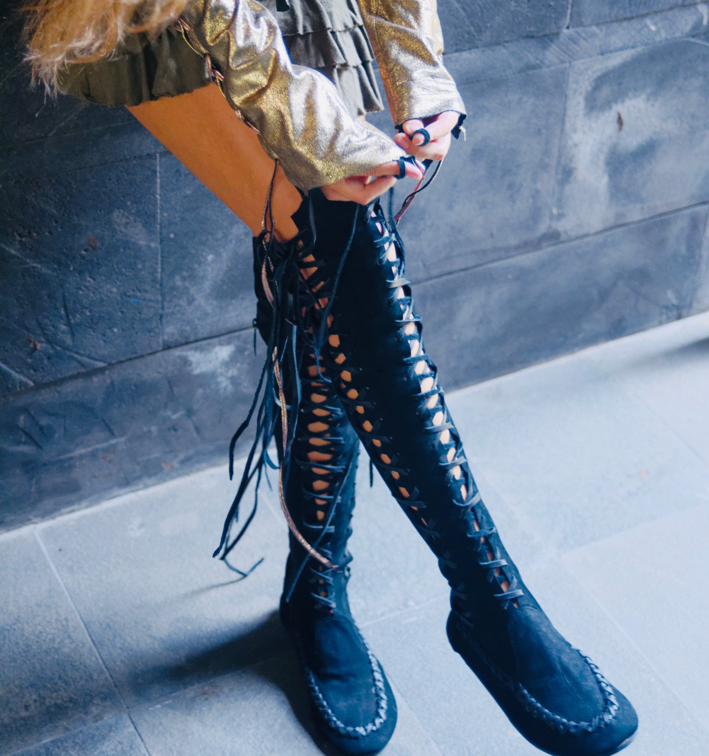Black Suede Knee High Boots