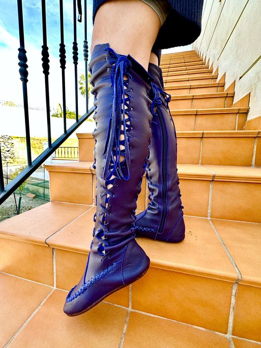 Blueberry Leather Knee High Boots