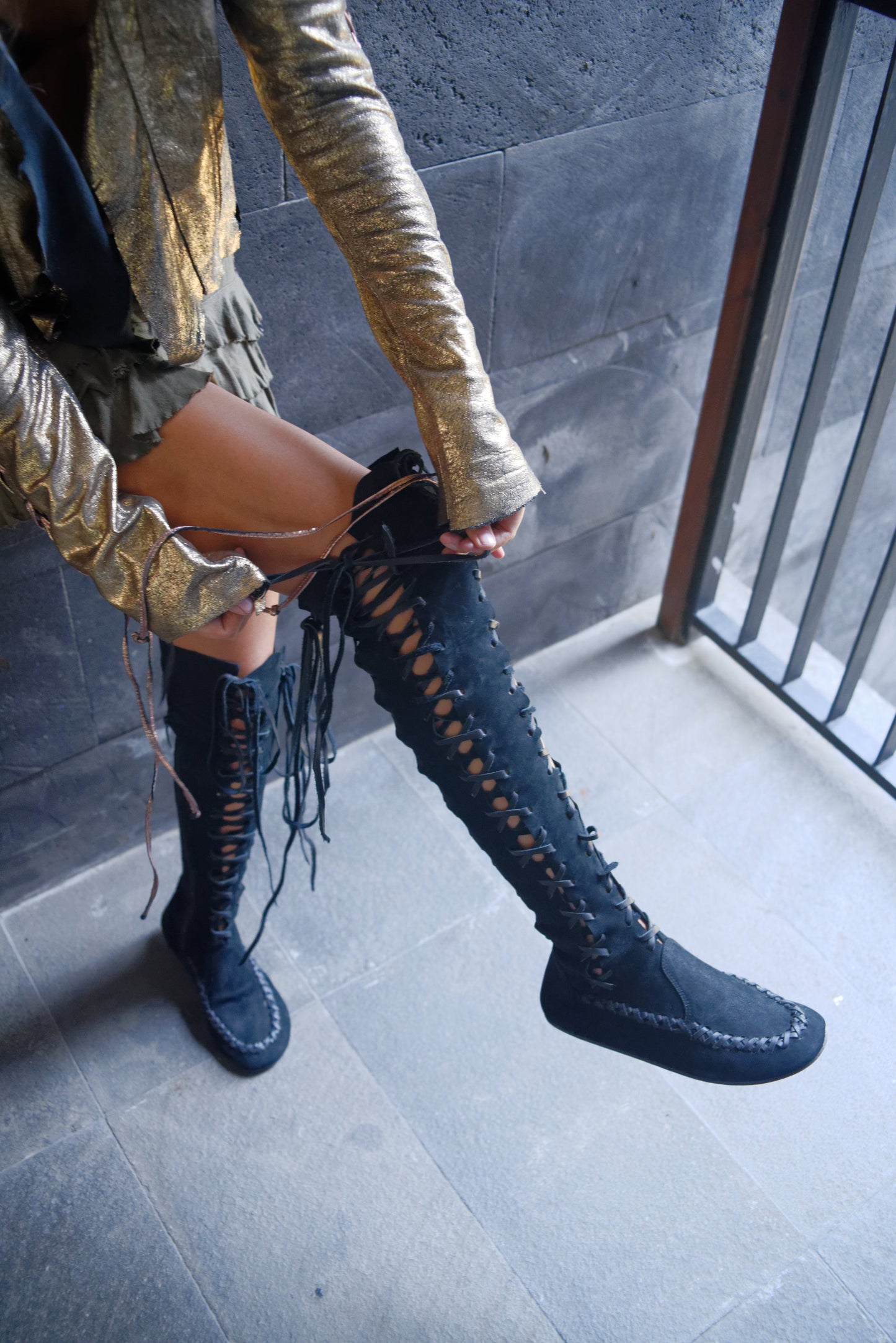 Black Suede Knee High Boots