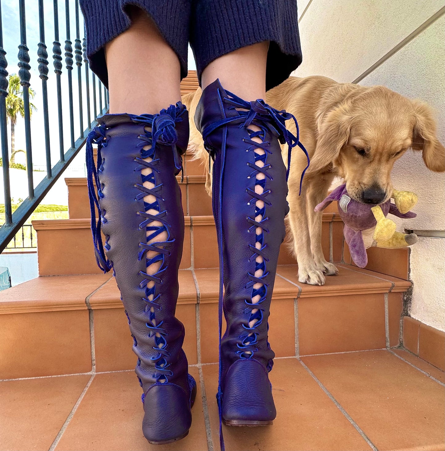 Blueberry Leather Knee High Boots