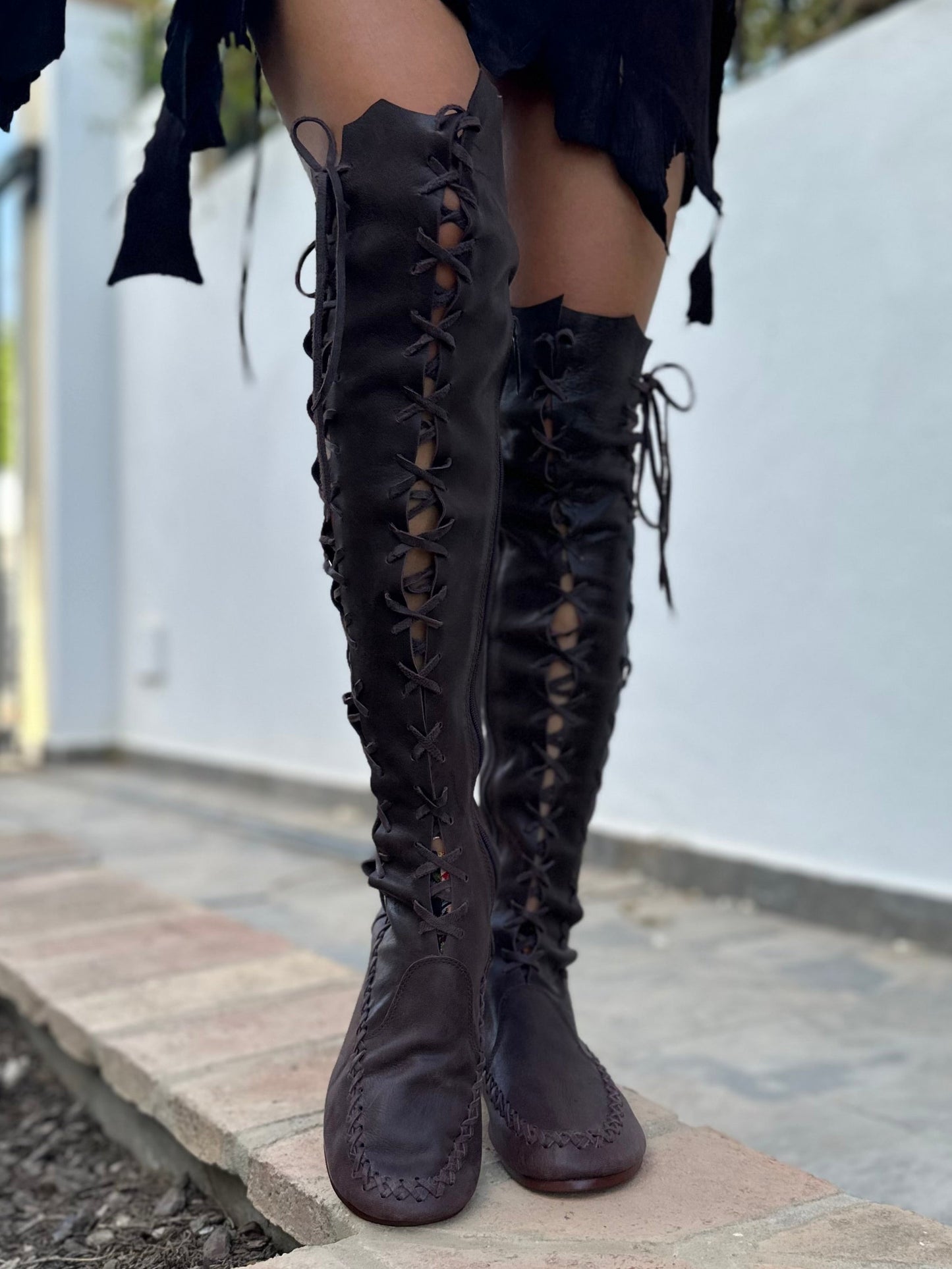 'Madagascar Chocolate' Leather Knee High Boots