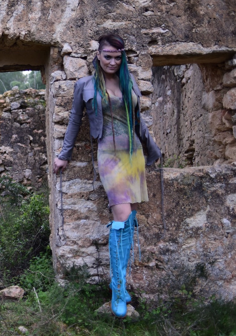 'Clockwork Fairy' Knee High Boots in Turquoise For Pre Order