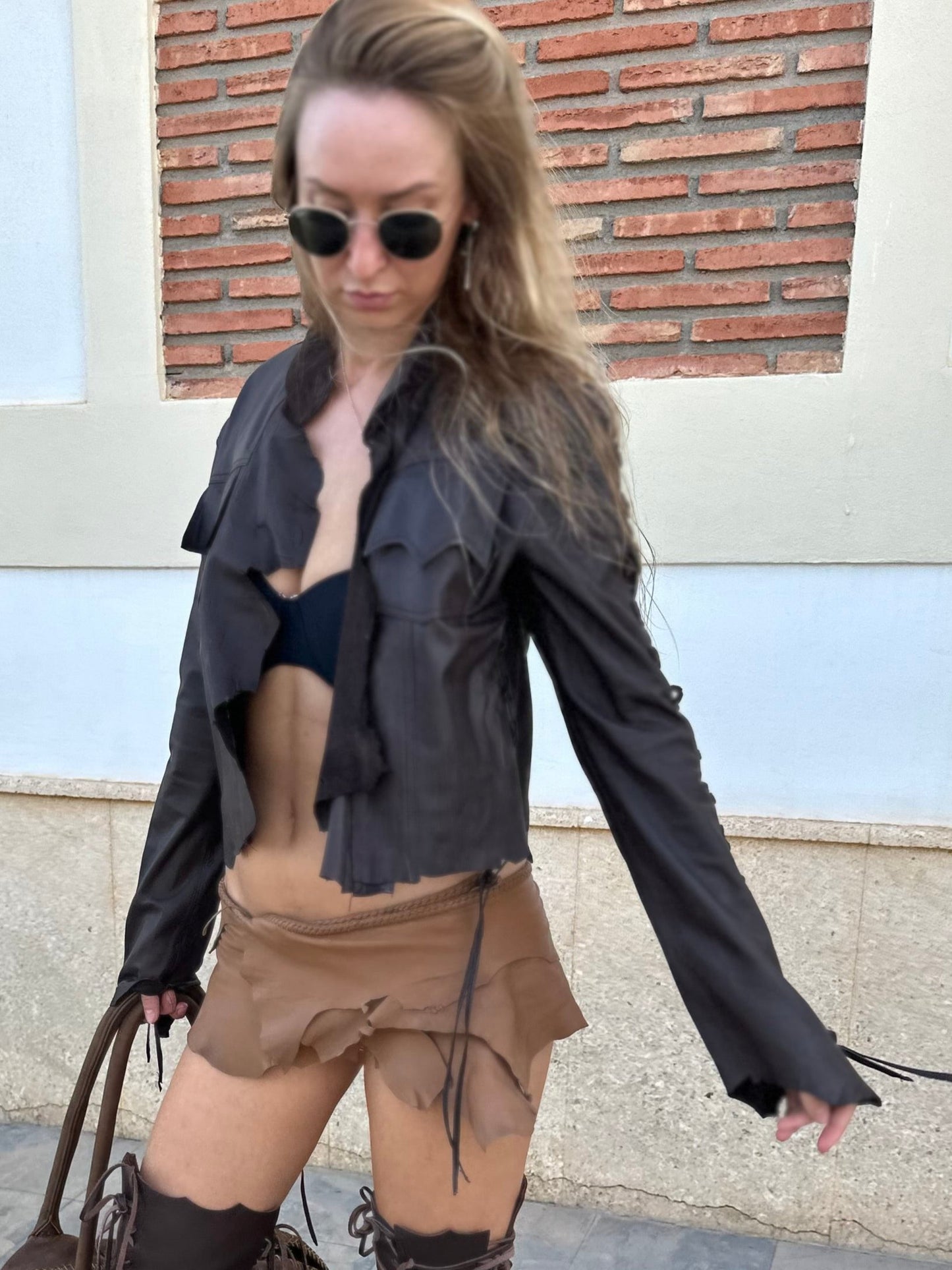 Brown Leather Bolero Jacket