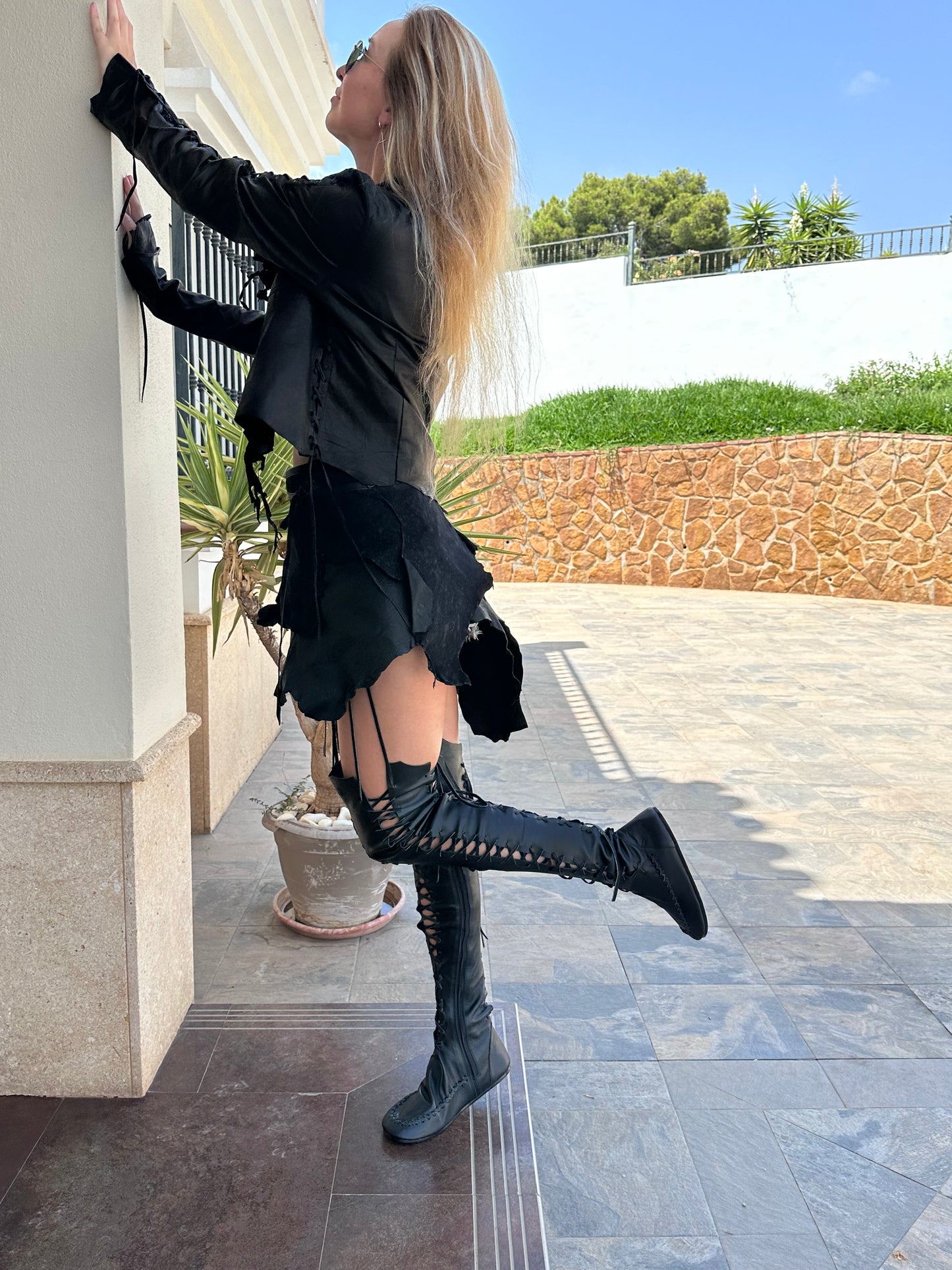 Black Over Knee High Leather Boots for Pre Order