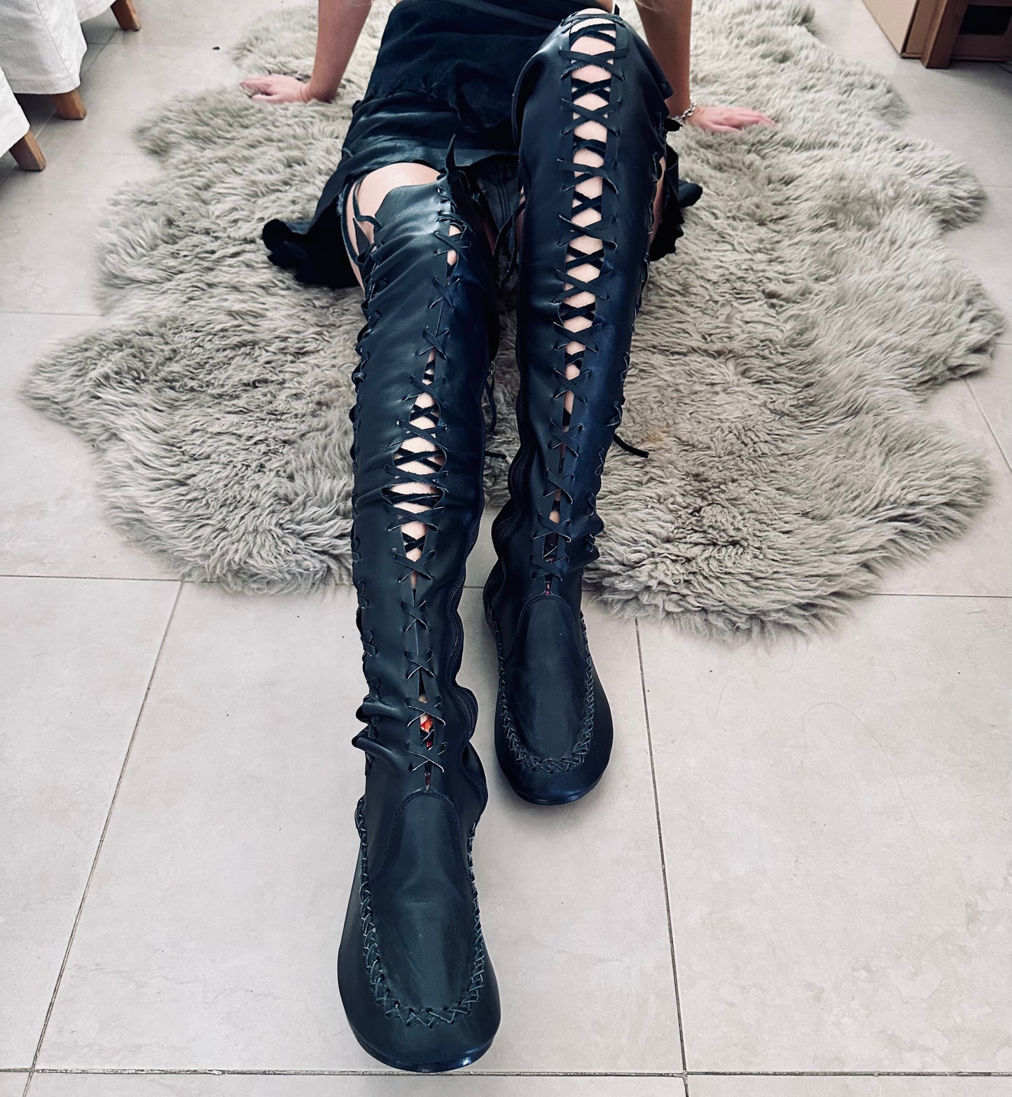 Black Over Knee High Leather Boots for Pre Order