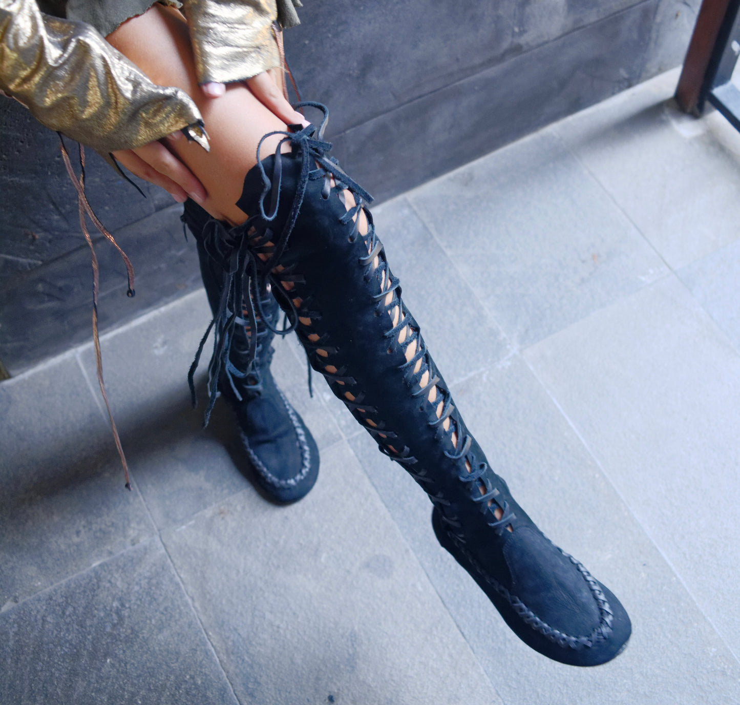 Black Suede Knee High Boots