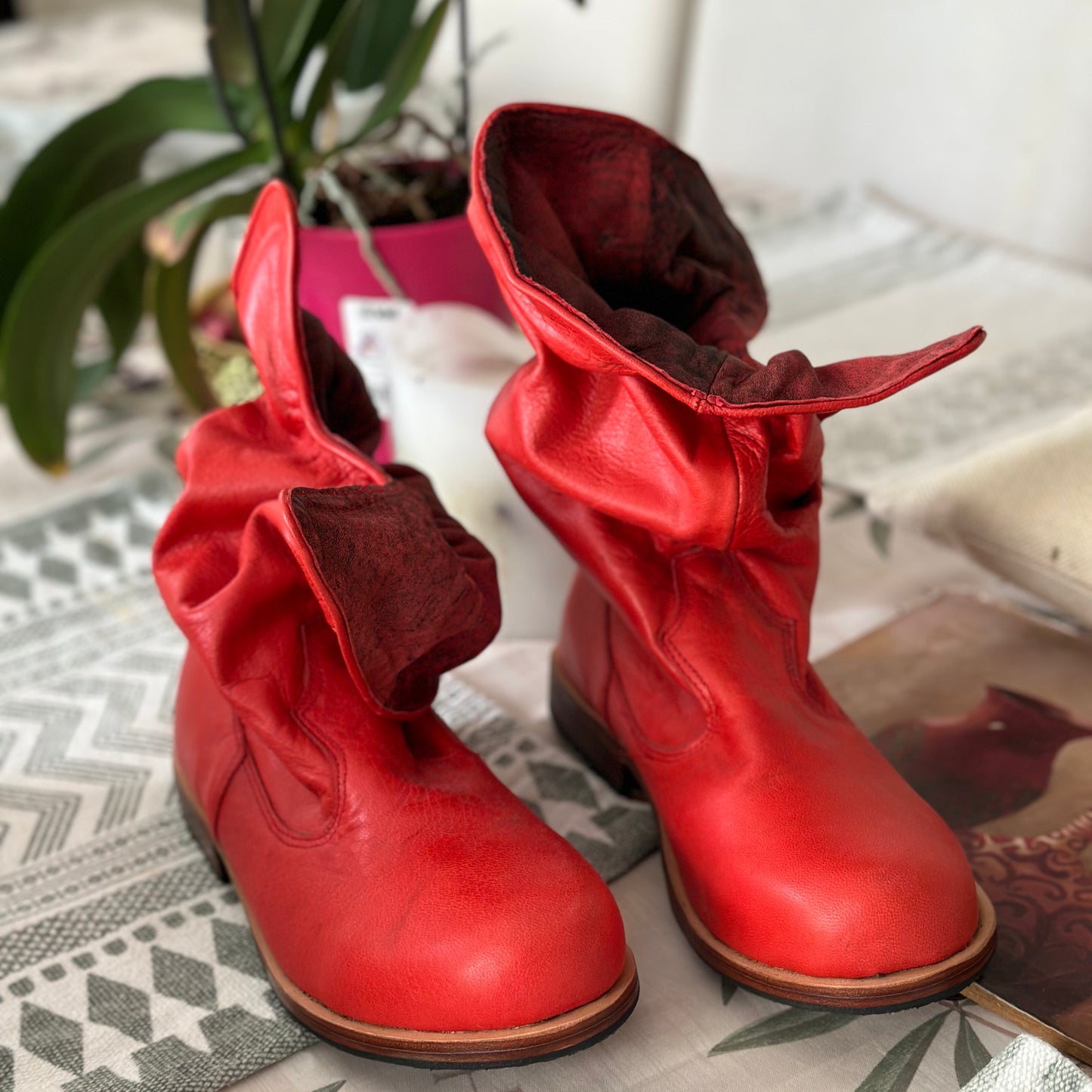 'Fairy Slippers' Ankle Boots in Red
