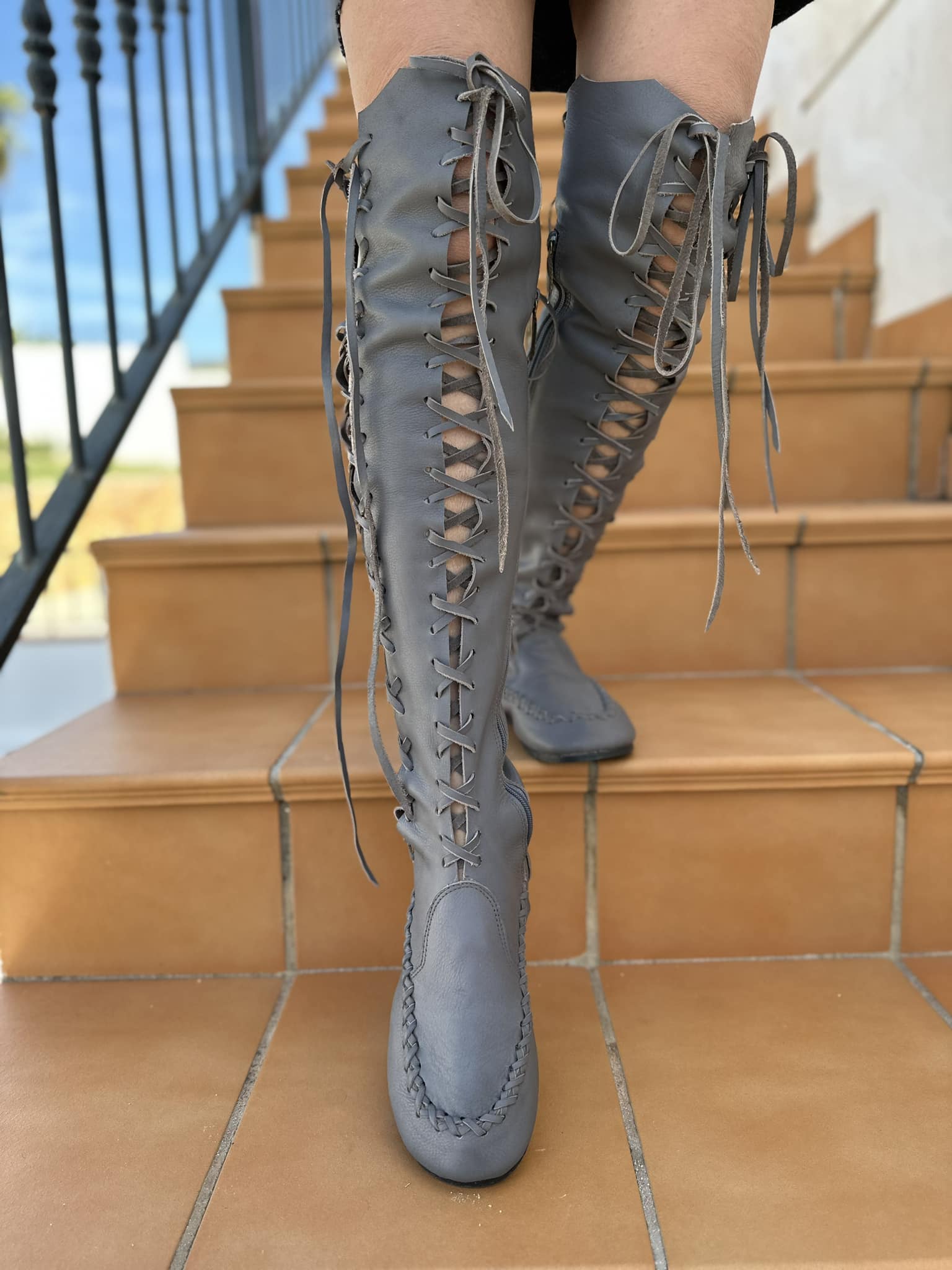 Leather Boots – Grey Knee High Leather Boots Gipsy Dharma