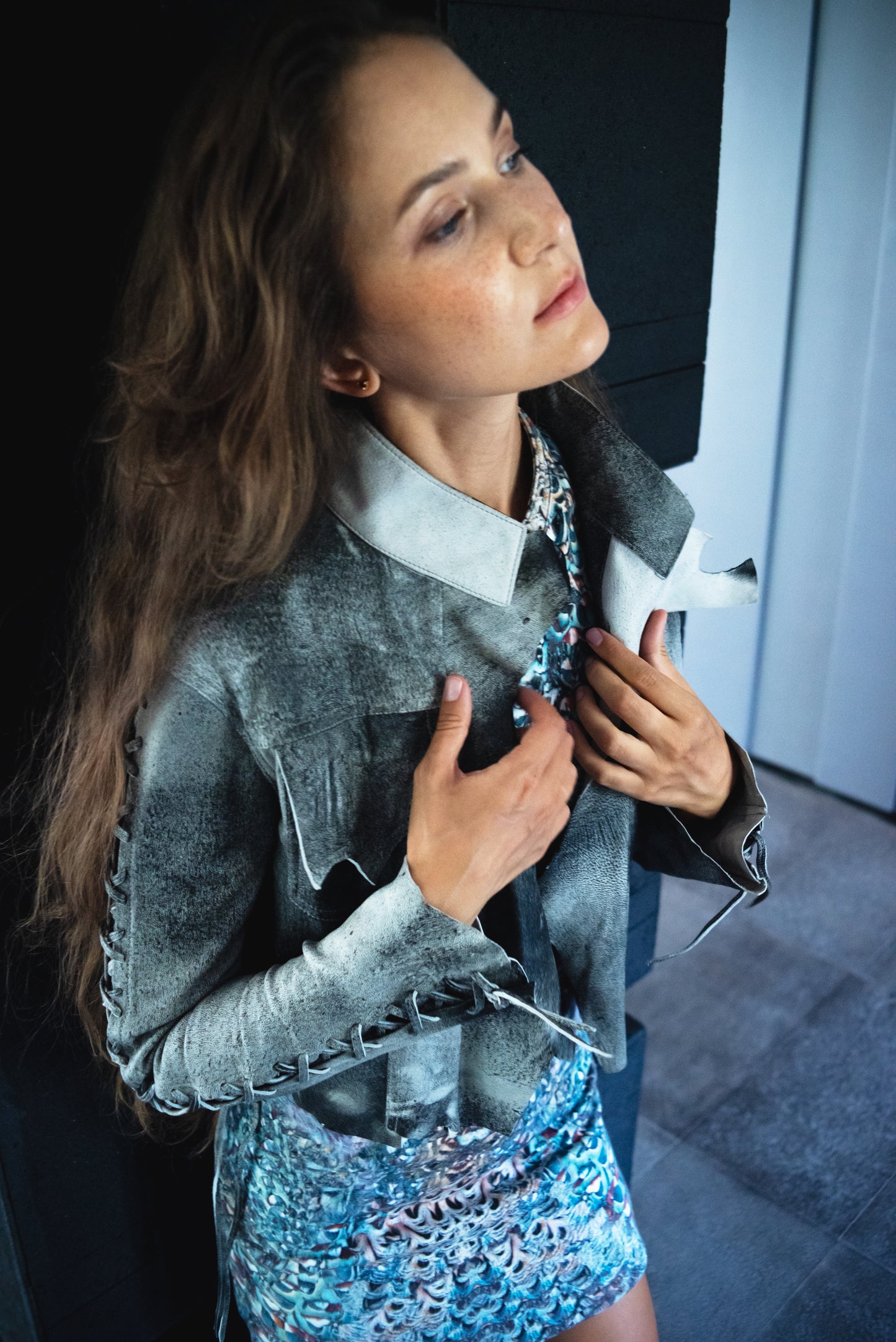 'Denim' Leather Bolero Jacket