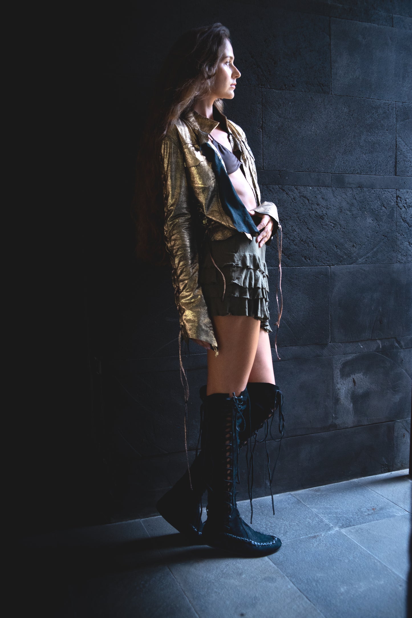 Pure Gold Leather Bolero Jacket