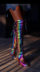 Rainbow Leather Knee High boots for Pre Order