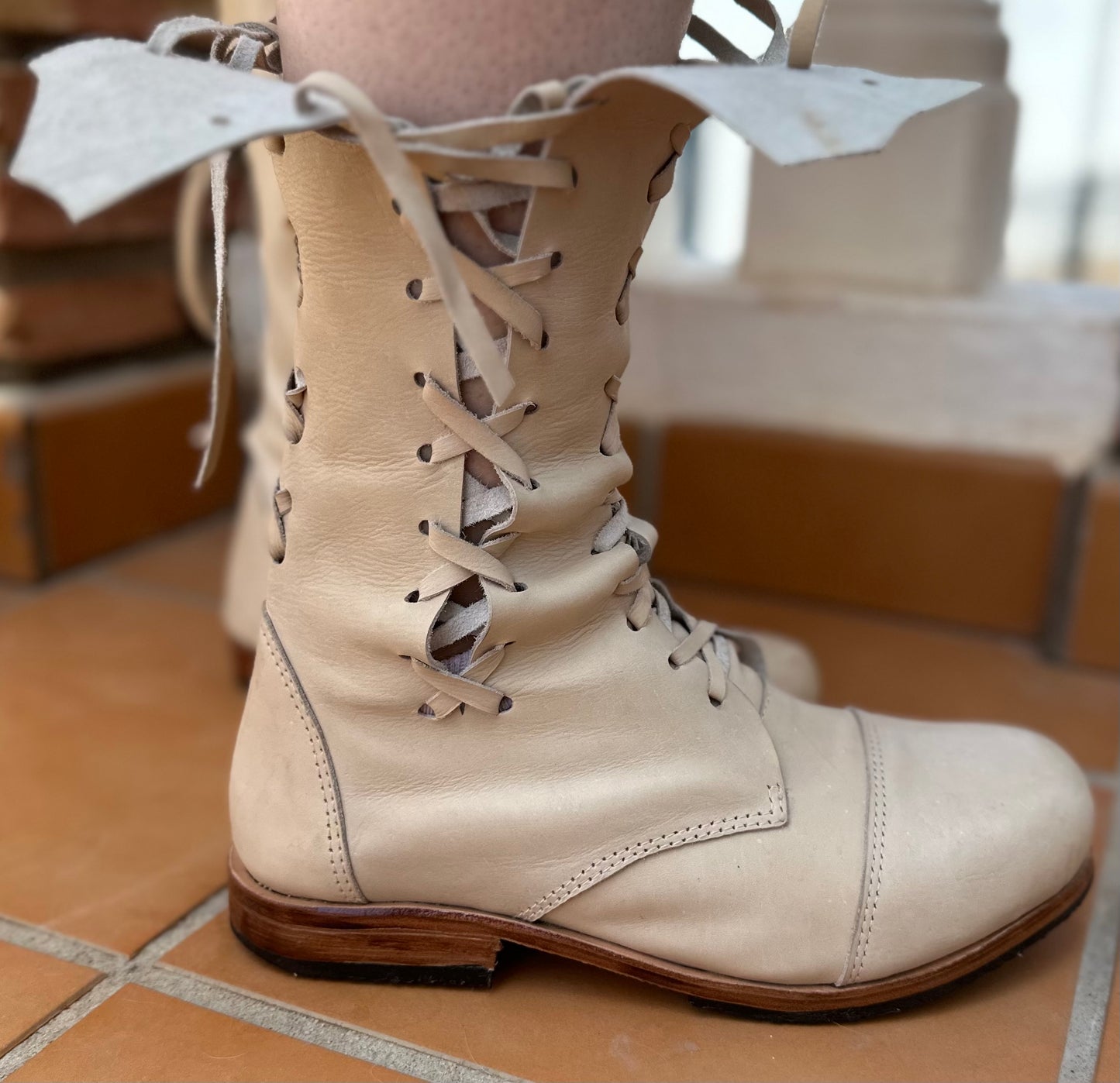 'Clockwork Fairy' Ankle Boots in Cream for Pre Order