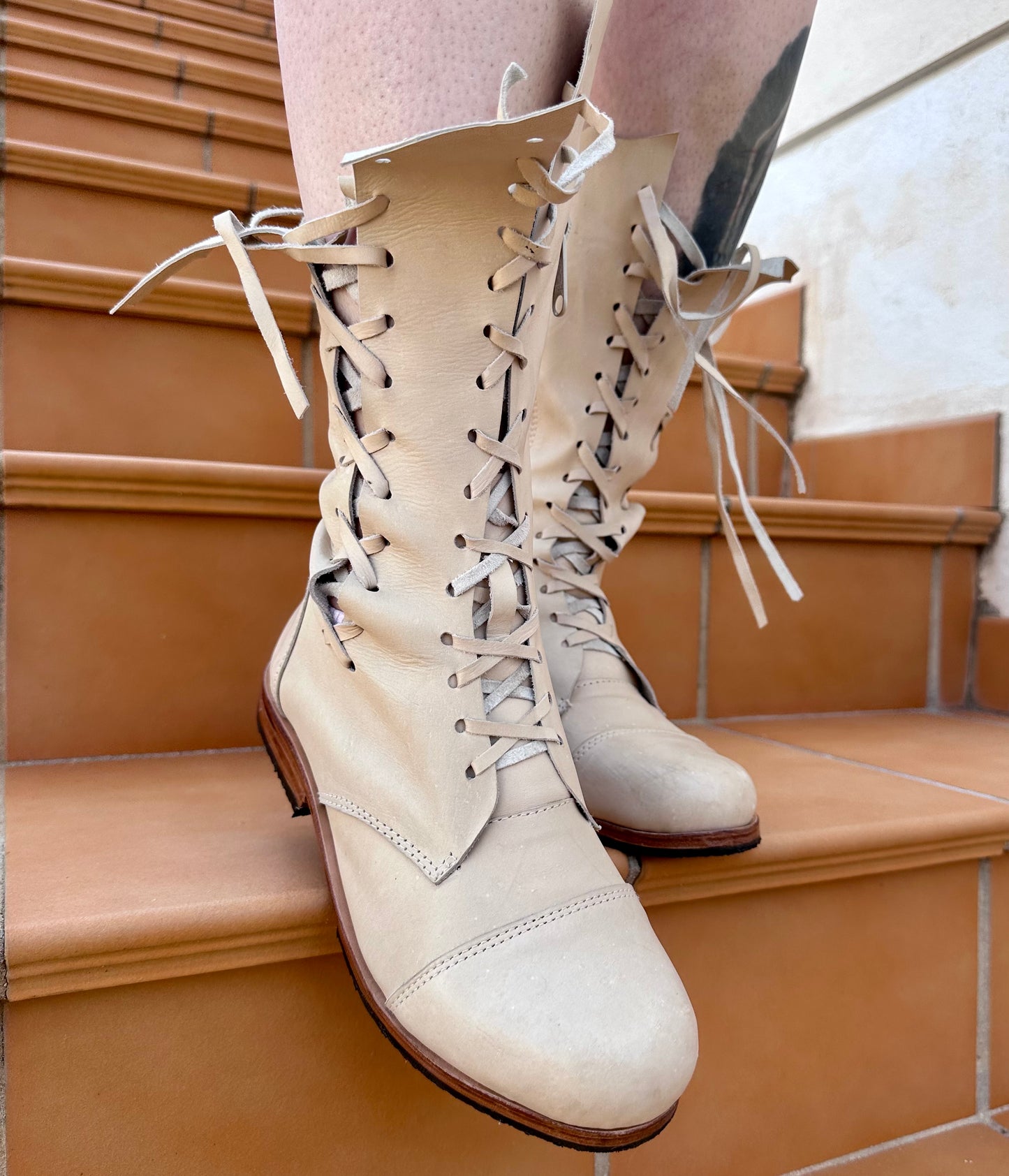 'Clockwork Fairy' Ankle Boots in Cream for Pre Order