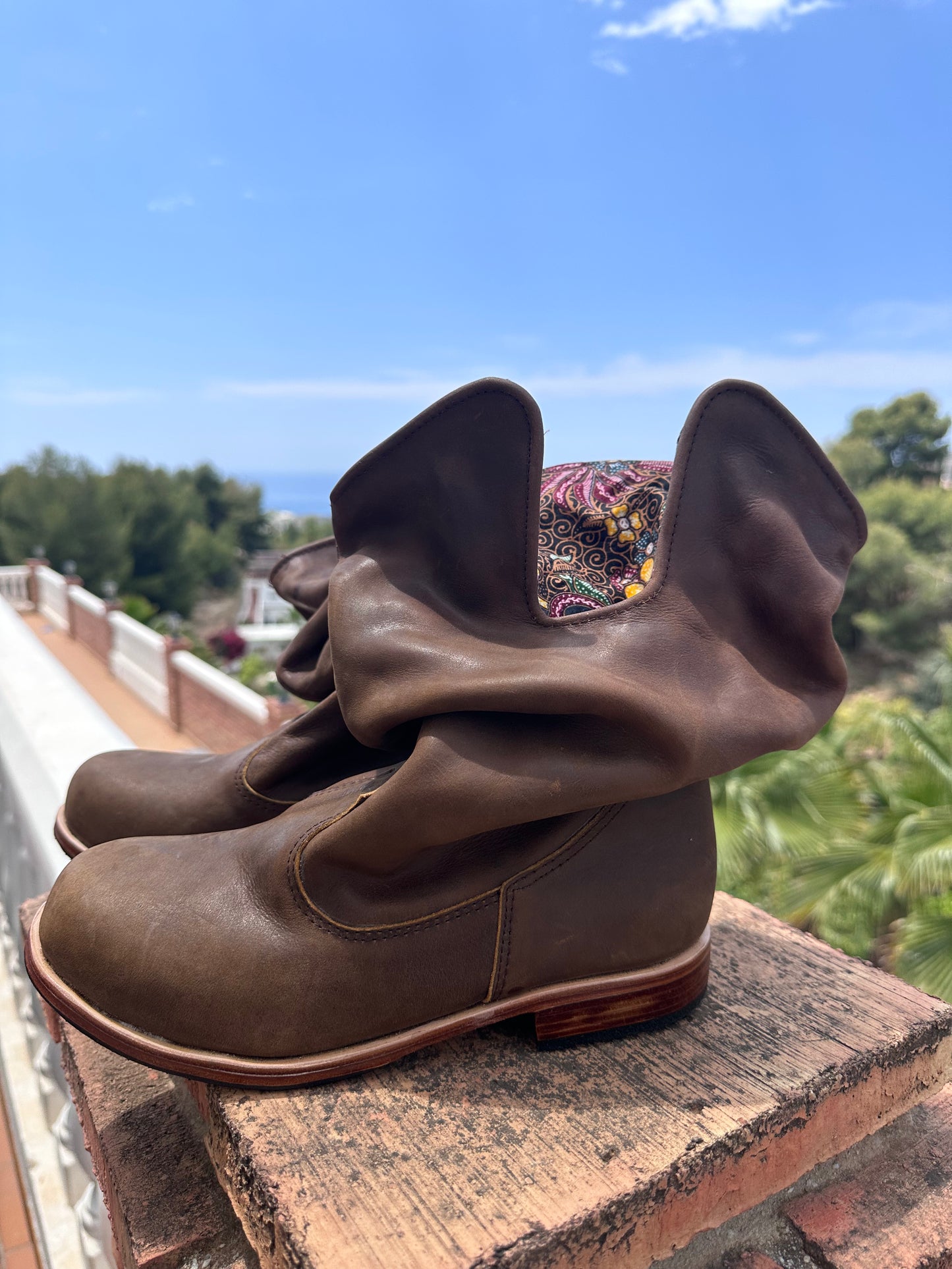 'Fairy Slippers' Ankle Boots in Brown Batik
