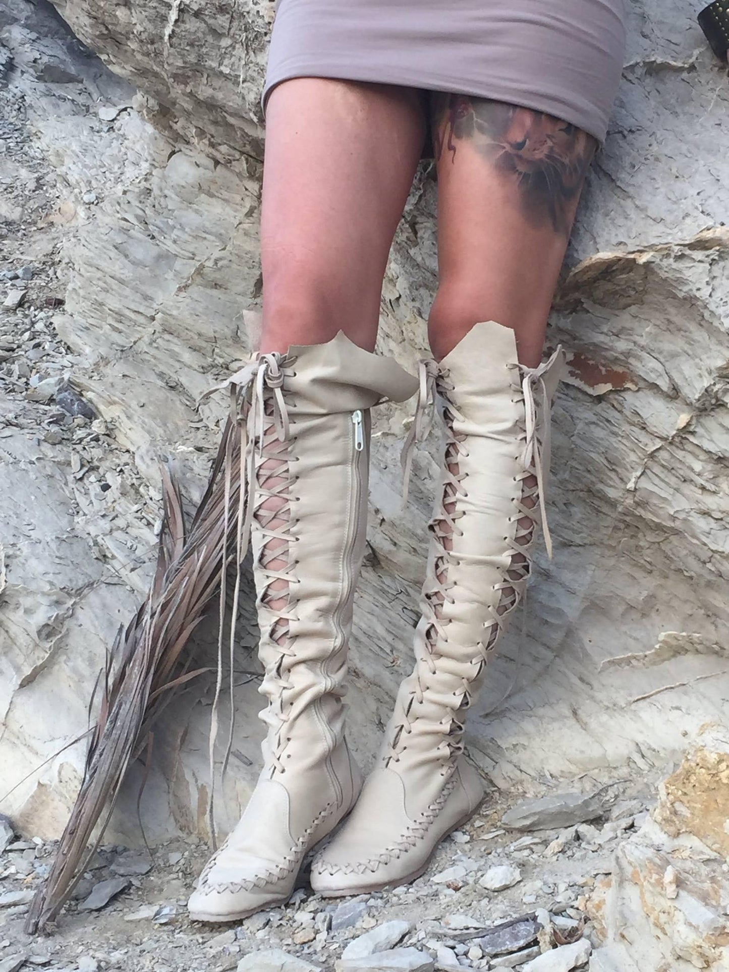 'With Cream On Top' Leather Knee High Boots