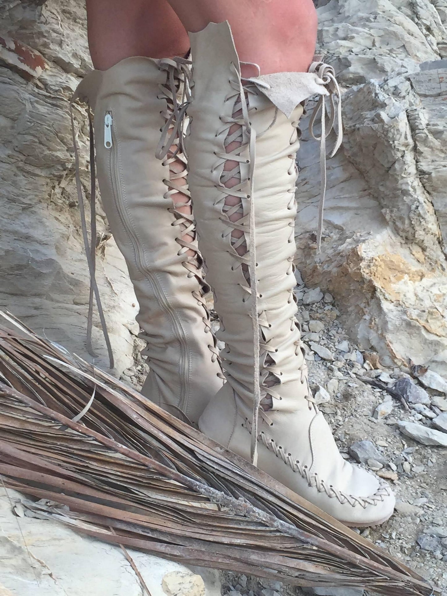 'With Cream On Top' Leather Knee High Boots