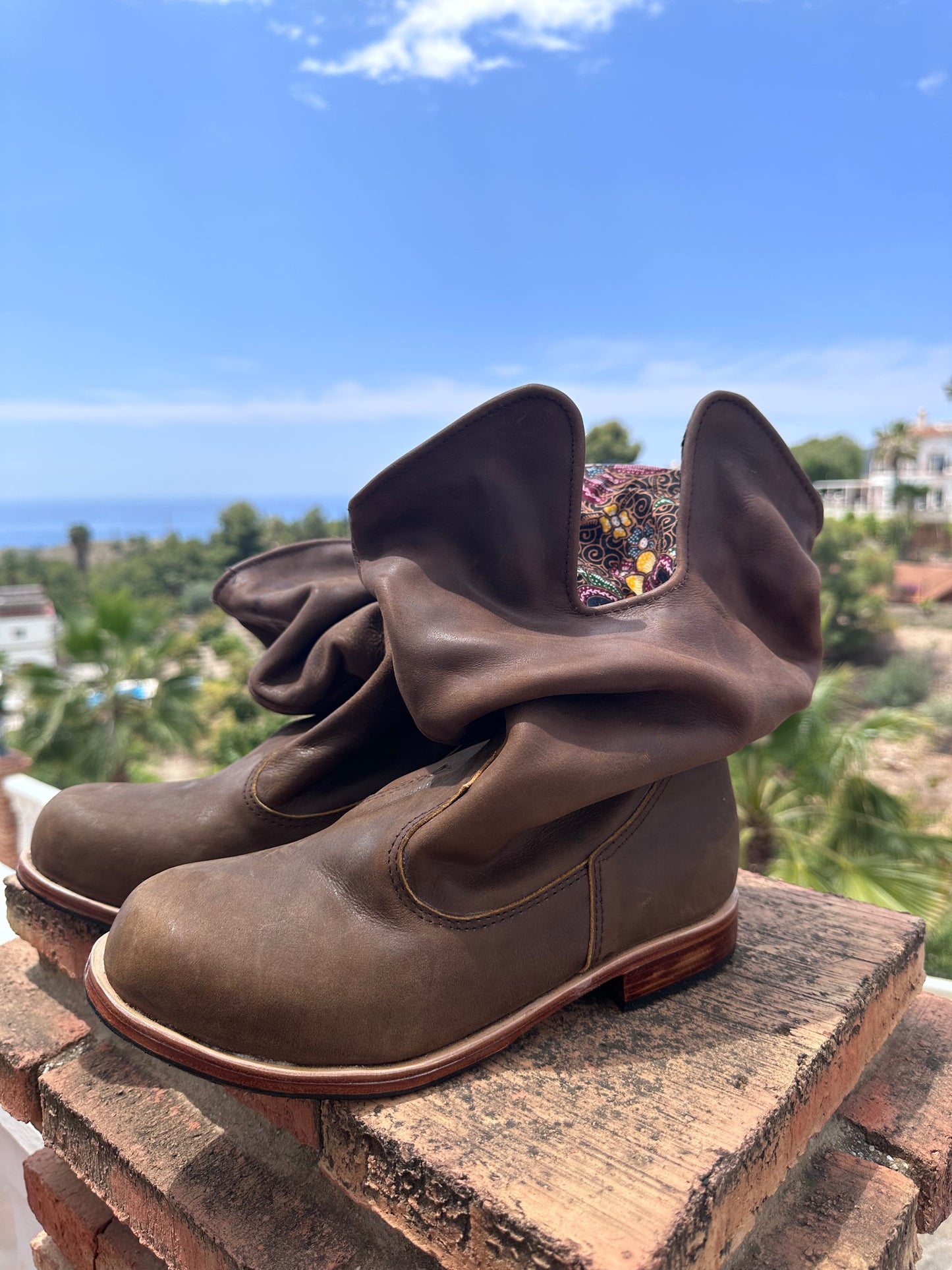 'Fairy Slippers' Ankle Boots in Brown Batik