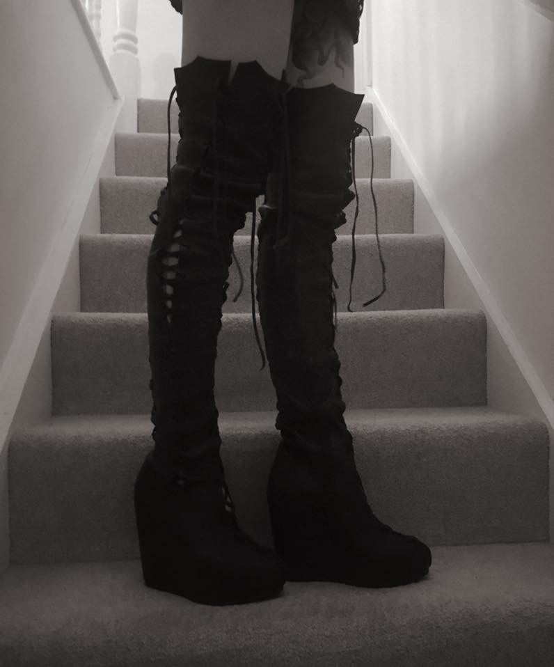 Ms Perfect Black Knee High Wedges Boots for Pre Order