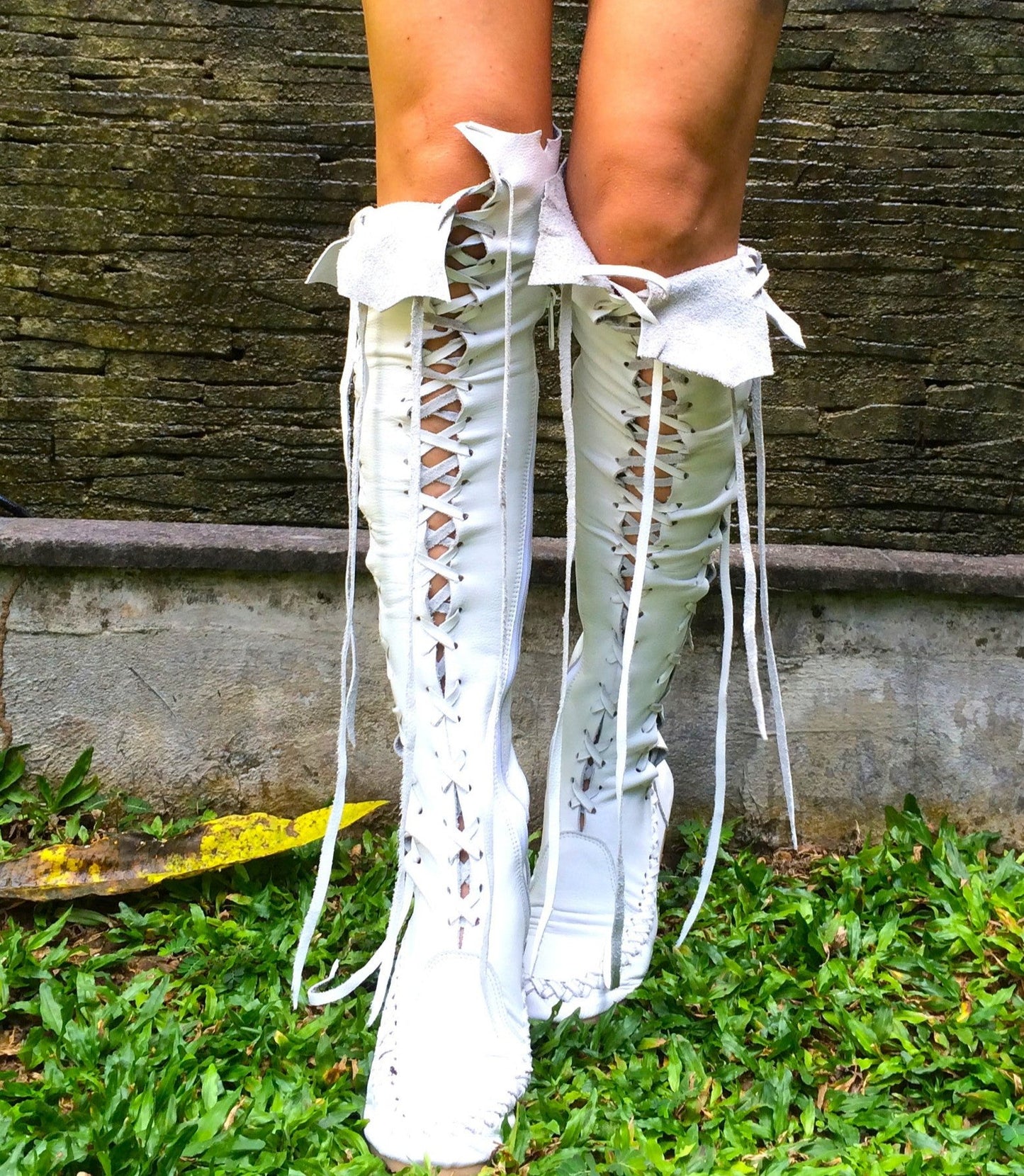 white knee high boots