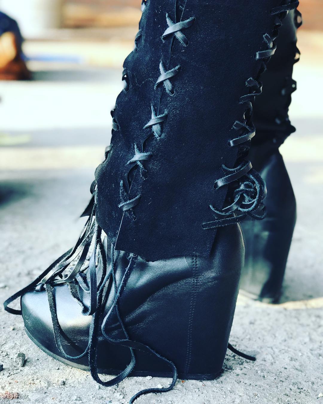 Ms Perfect Black Knee High Wedges Boots for Pre Order