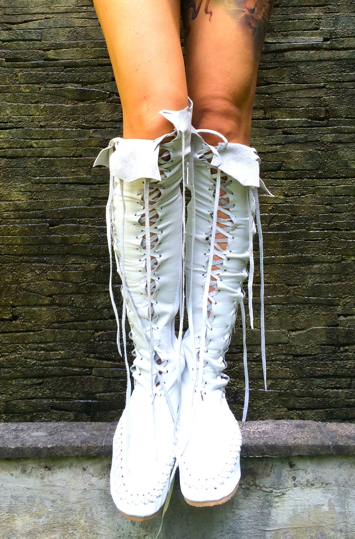 white knee high boots