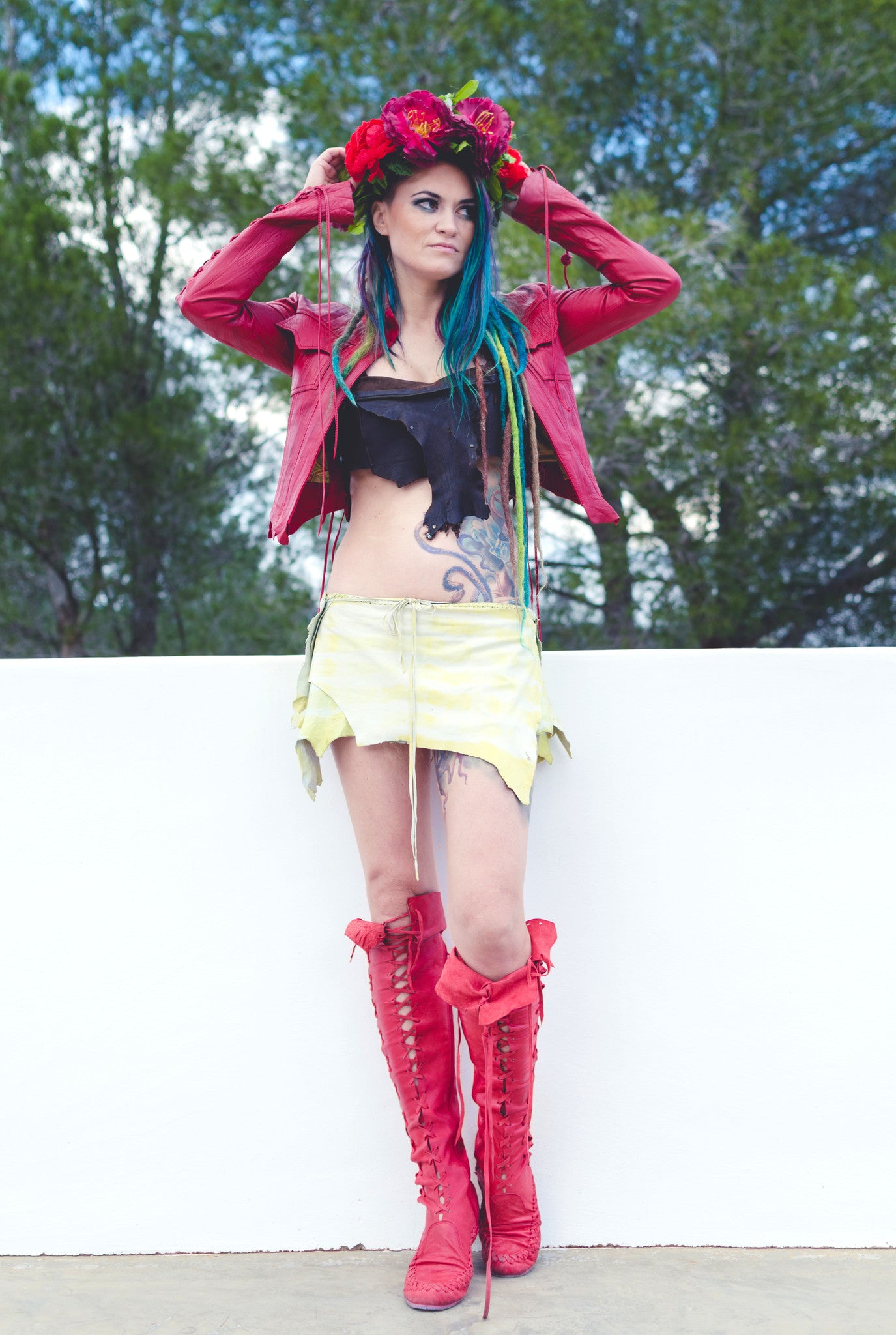 Red Knee High Leather Boots