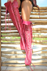 Fuschia Knee High Leather Boots