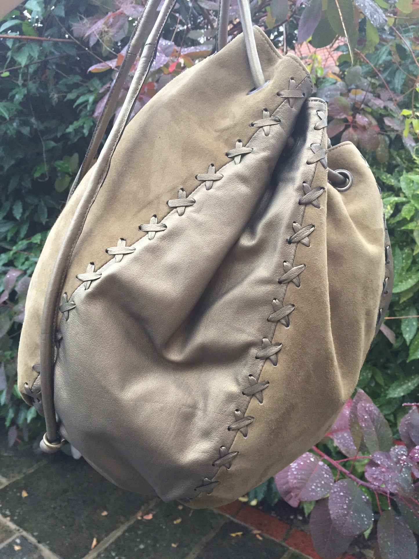 Olive String Hand Bag and Rucksack