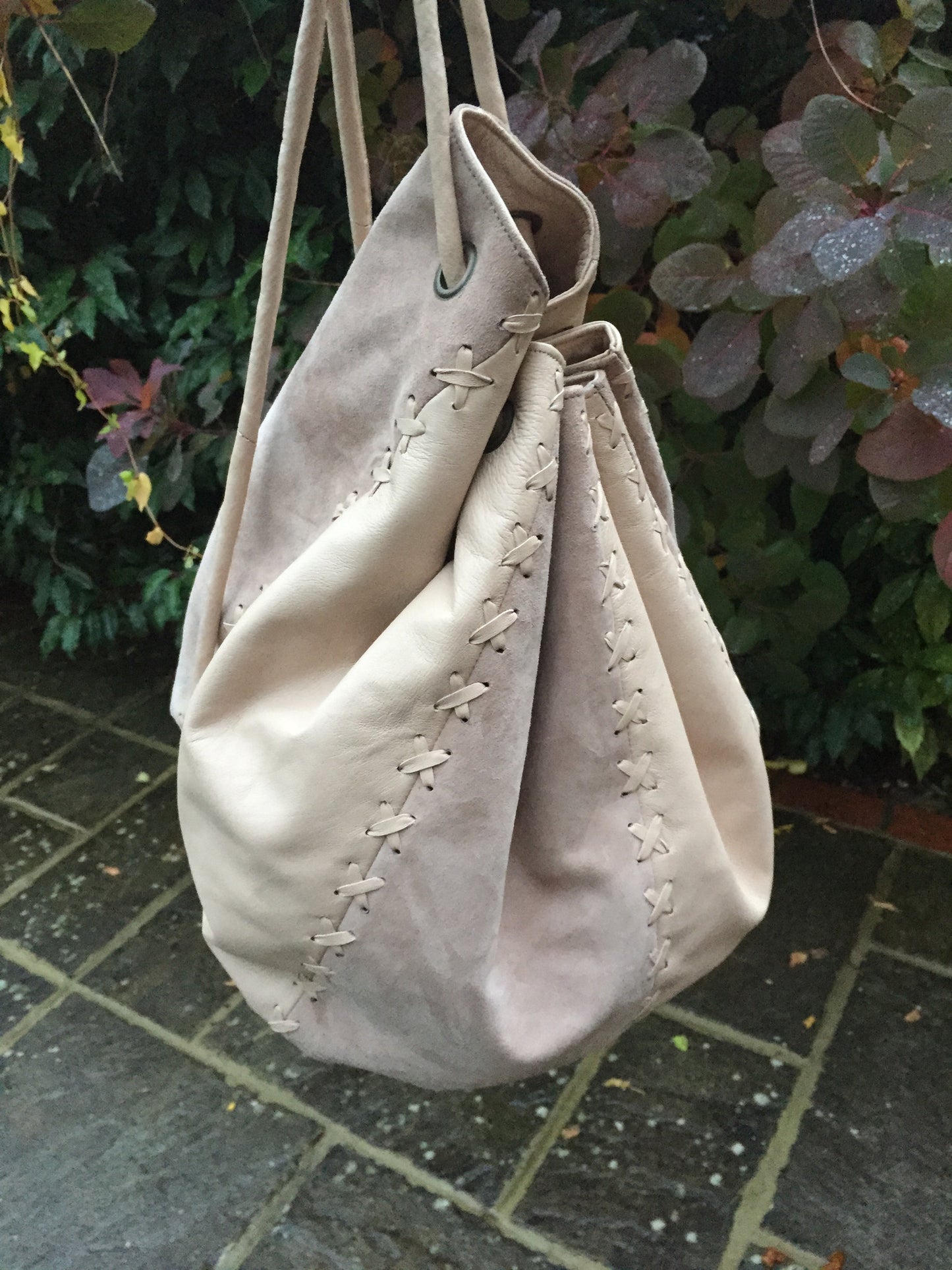 'With cream on top' Leather String Hand Bag and Rucksack
