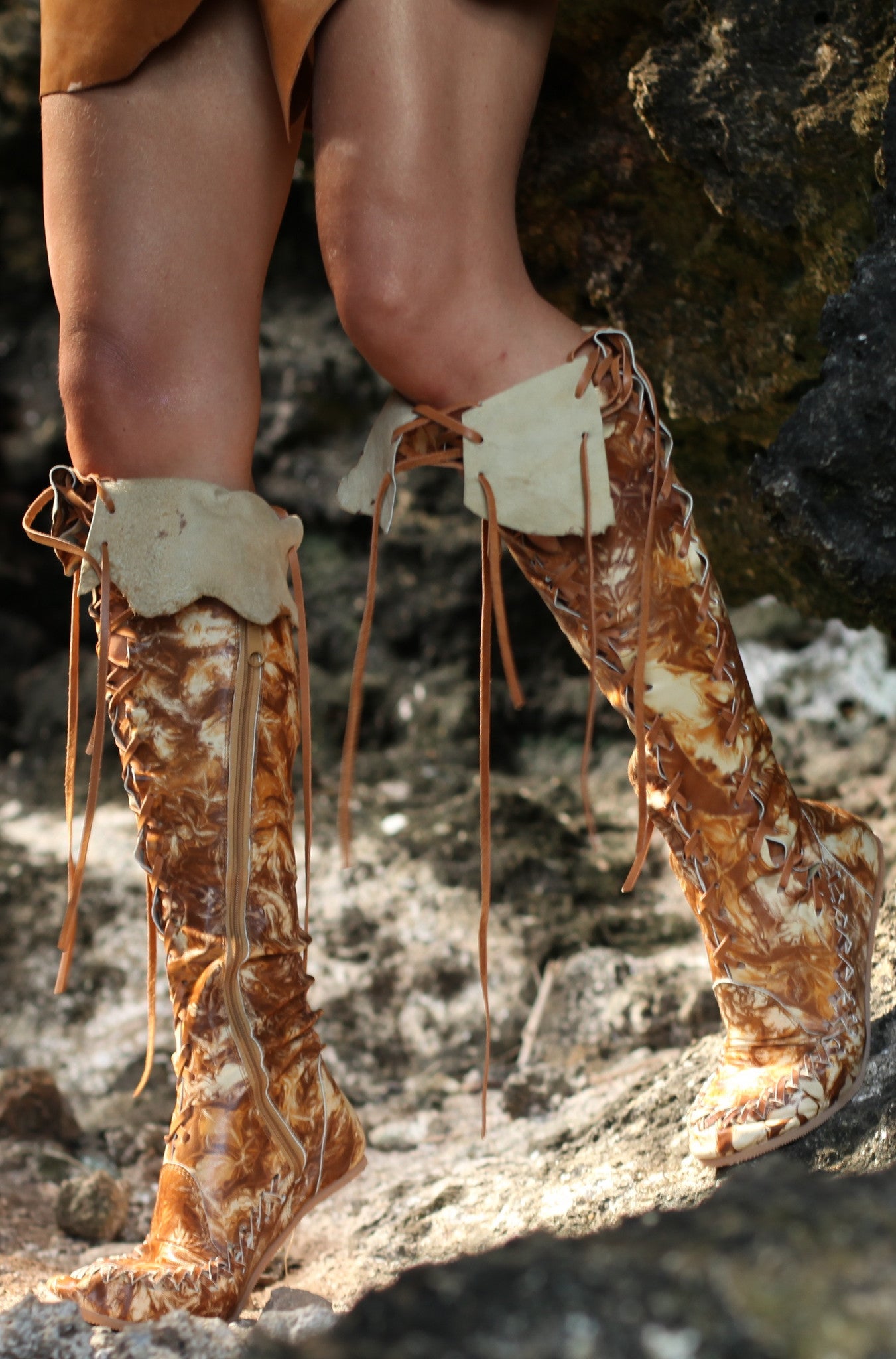 Brown Galaxy Knee High Leather Boots for Women