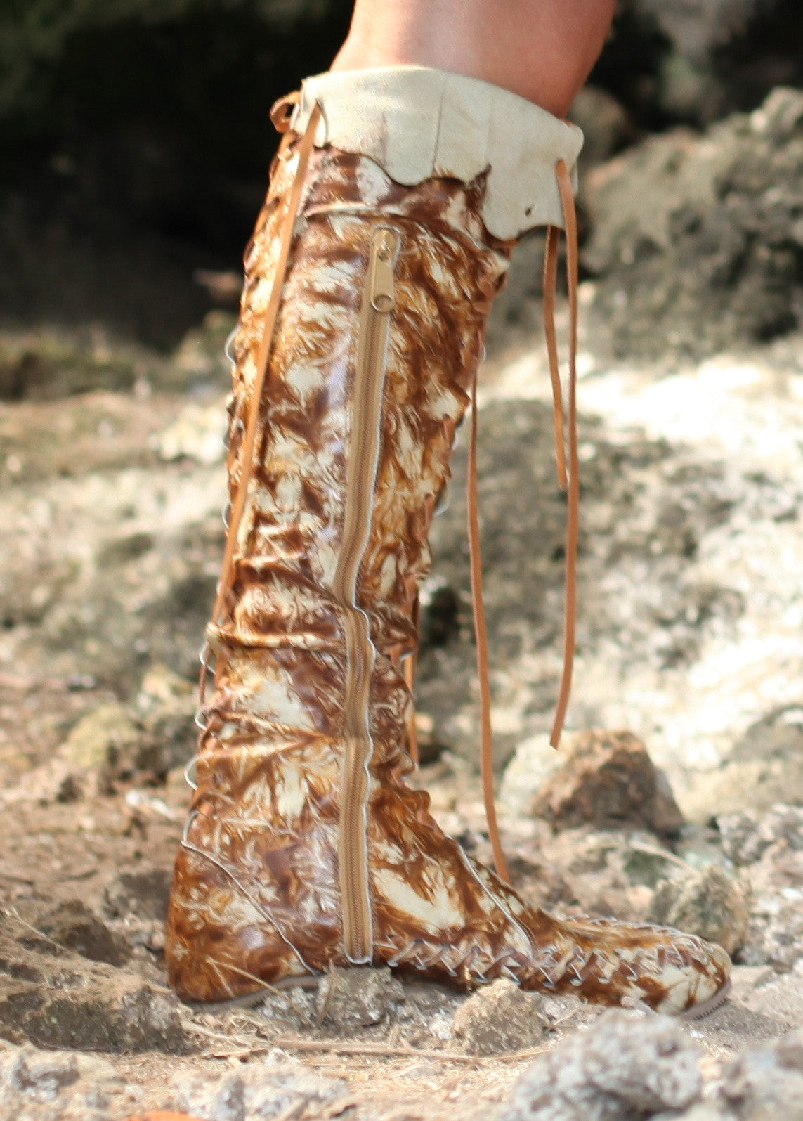 Brown Galaxy Knee High Leather Boots for Women