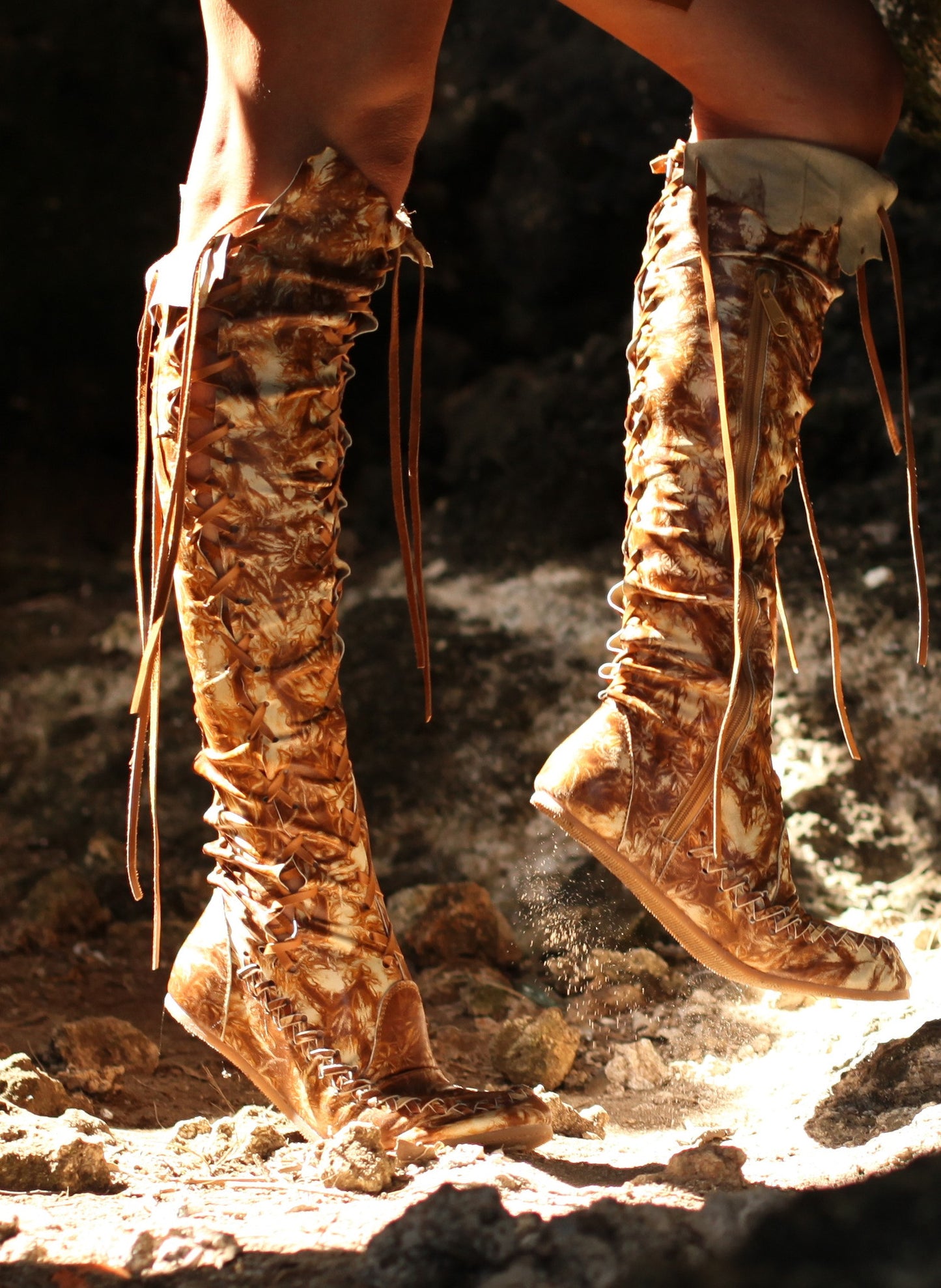 Brown Galaxy Knee High Leather Boots for Women