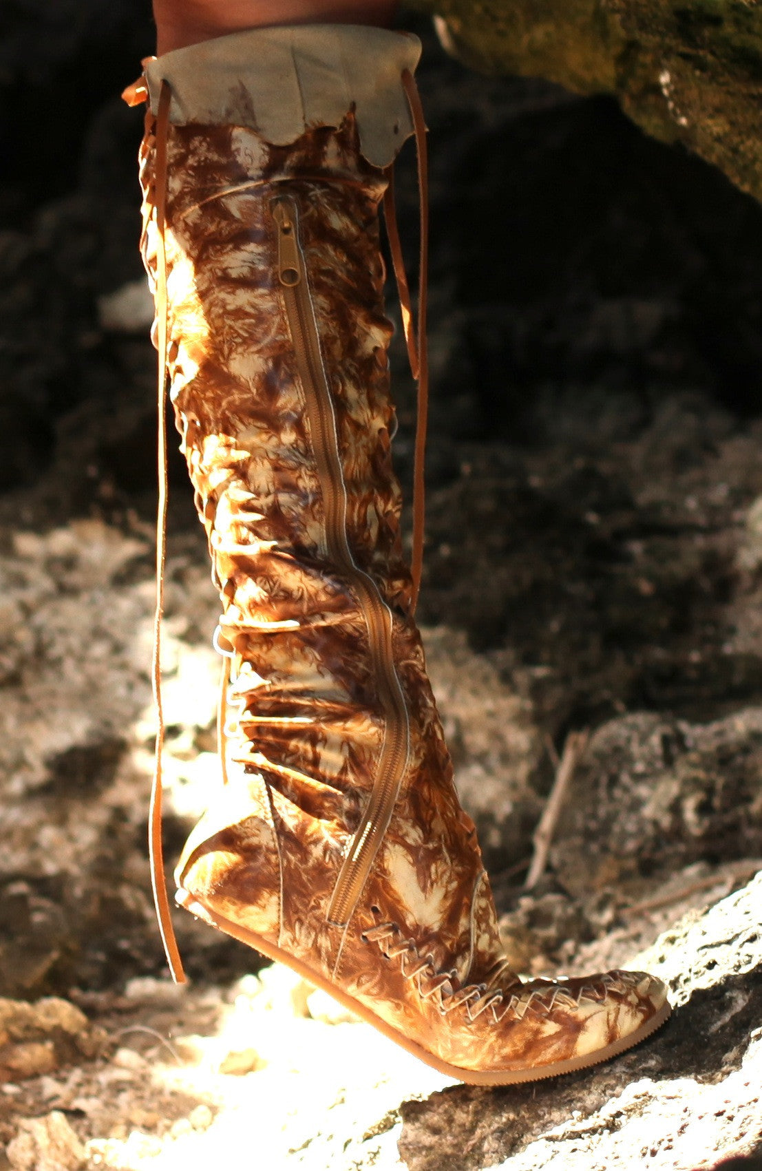 Brown Galaxy Knee High Leather Boots for Women