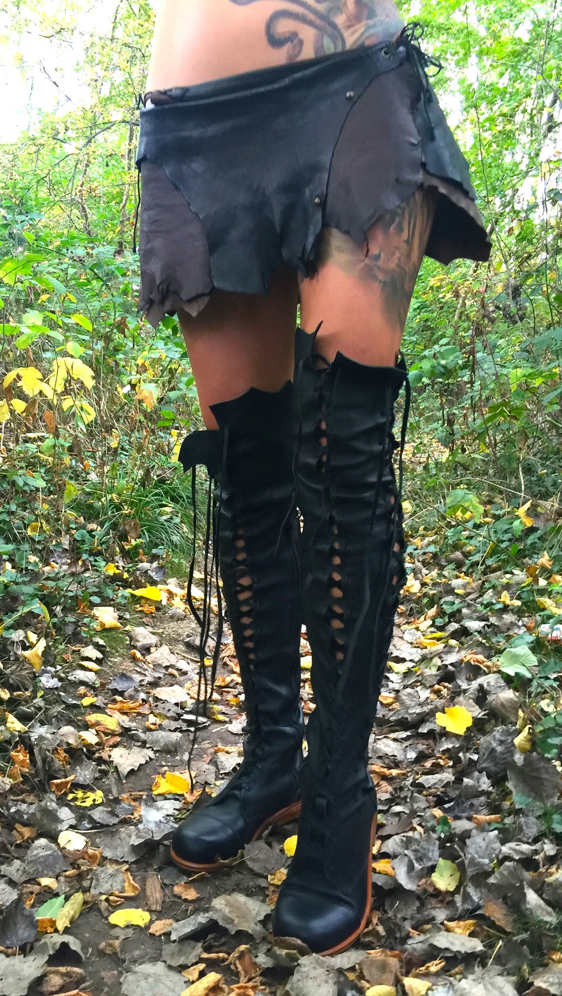 'Clockwork Fairy' Over Knee High Boots in Black with Tan Soles for Pre Order