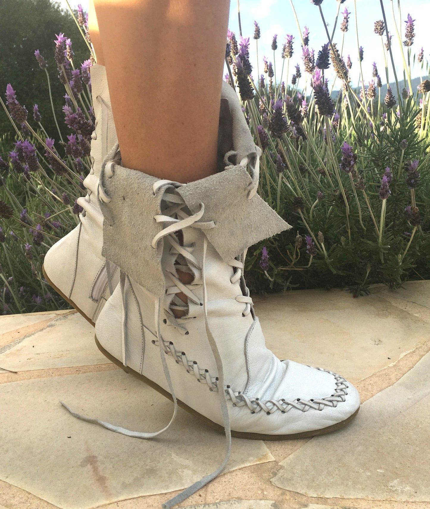 White Leather Ankle Boots