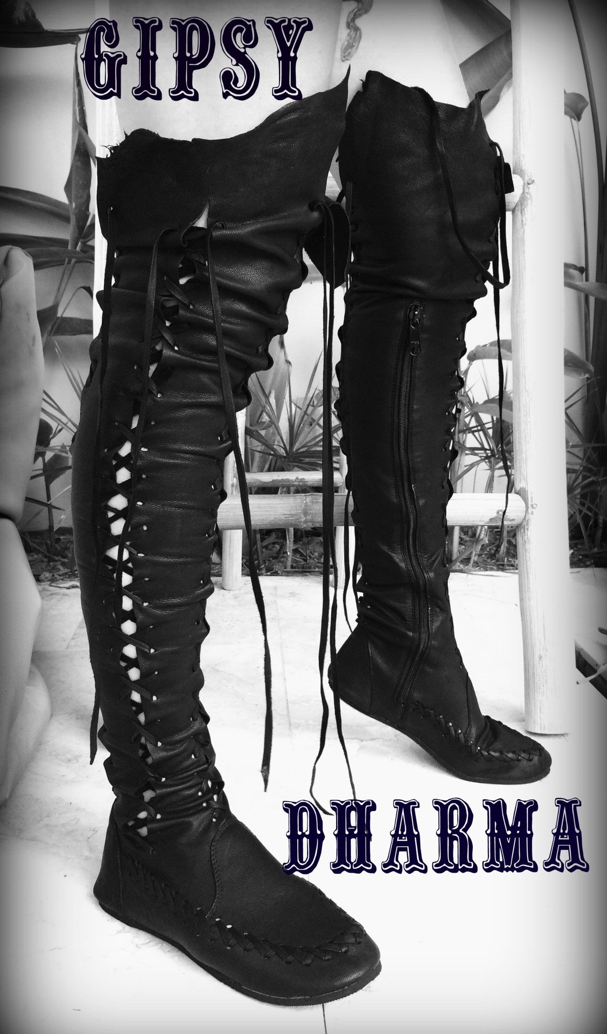 Black Over Knee High Leather Boots for Pre Order