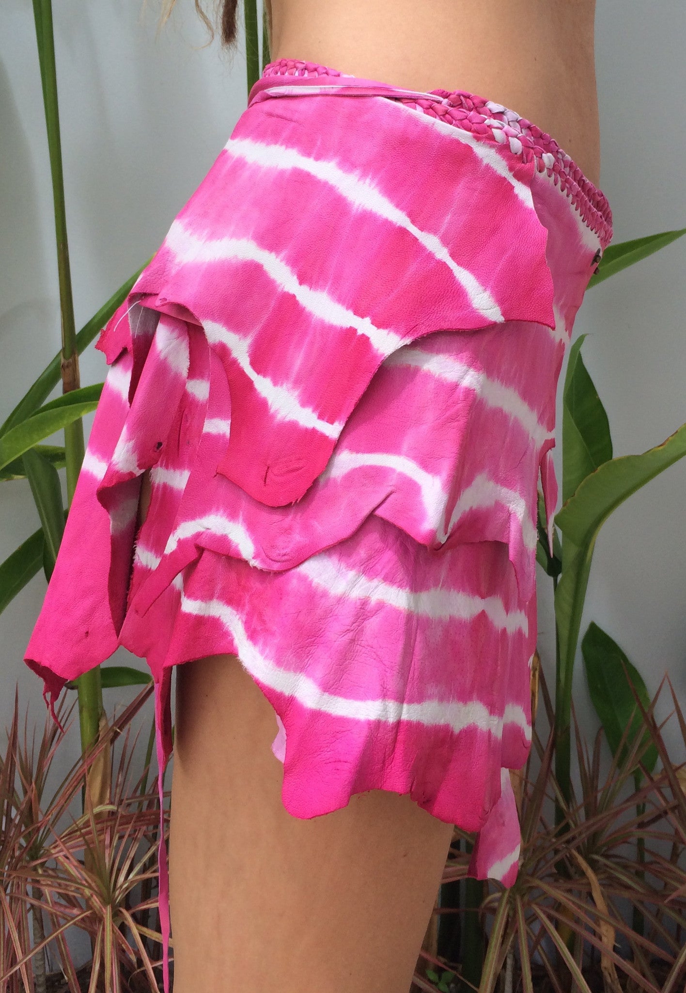 Fuschia Tie Dye Leather Belt Skirt