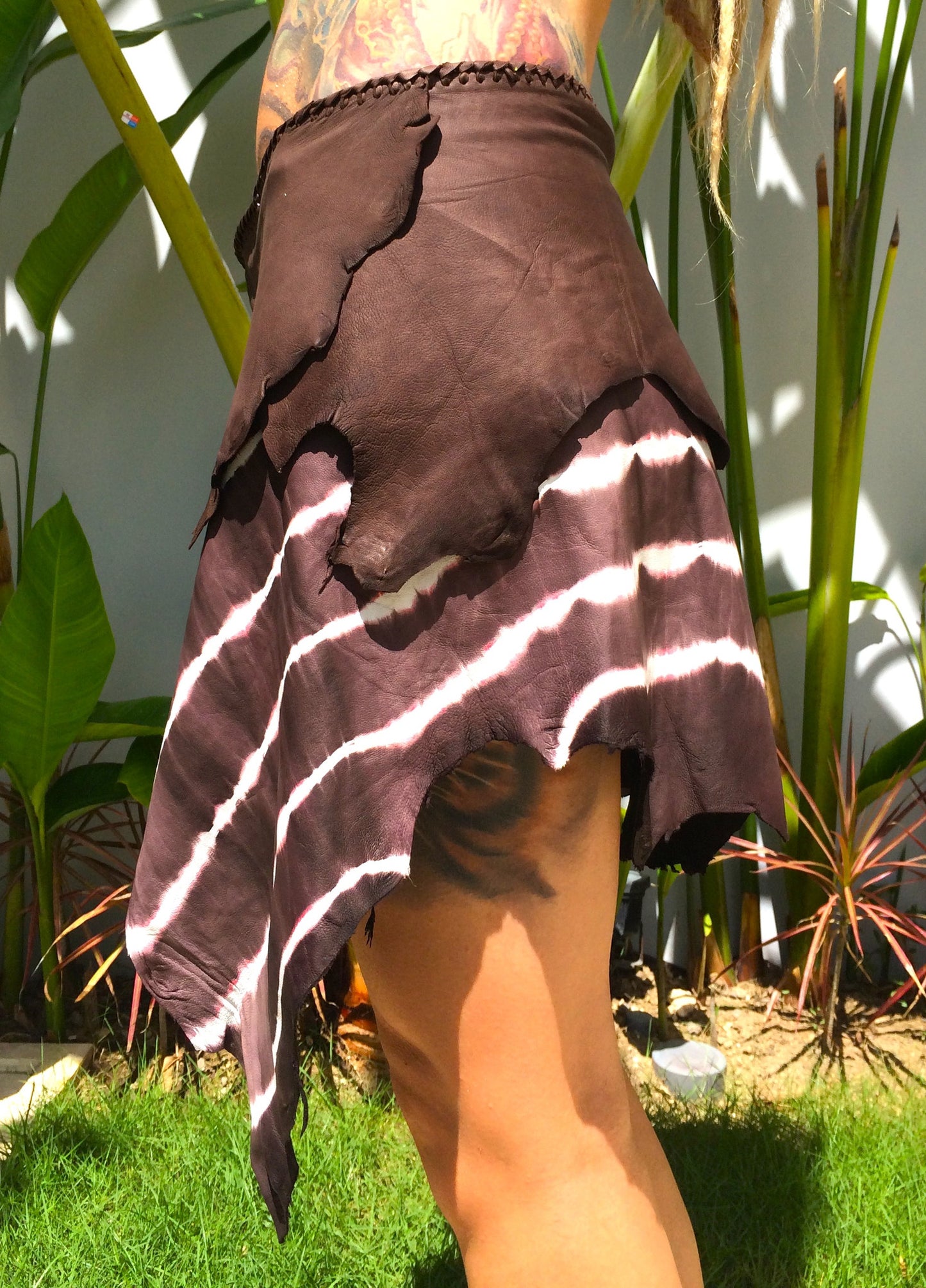 Brown Tie-Dye Leather Belt Skirt