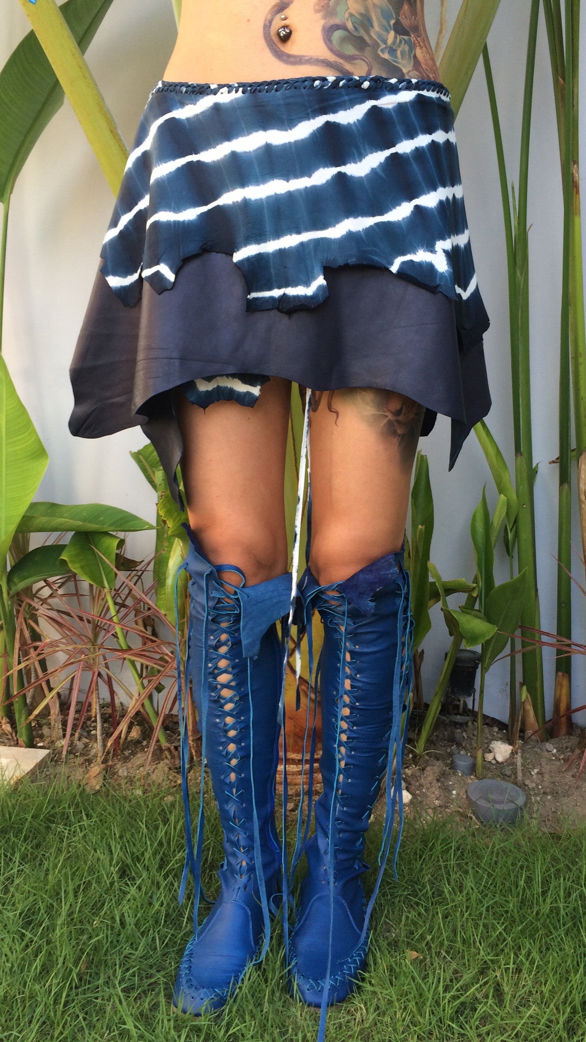 Cobalt Blue Knee High Leather Boots